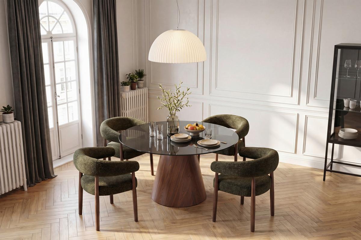 Esstisch Maris Beige/Walnussfarben L: 120 cm - Beige/Walnussfarben, MODERN, Glas/Holzwerkstoff (120/75cm) - MID.YOU