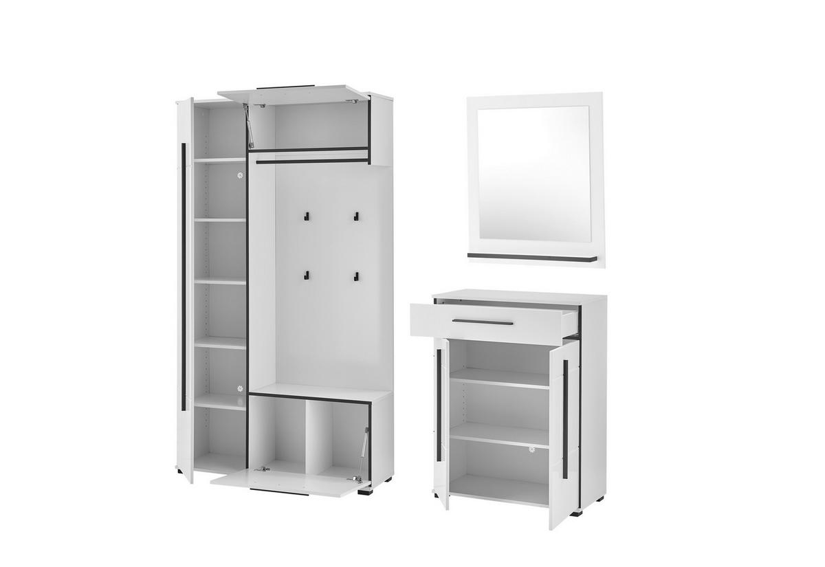 GARDEROBE Cantara Weiß/Weiß HG B: 201cm - Weiß Hochglanz/Weiß, MODERN, Holzwerkstoff (201/201/39cm) - MID.YOU