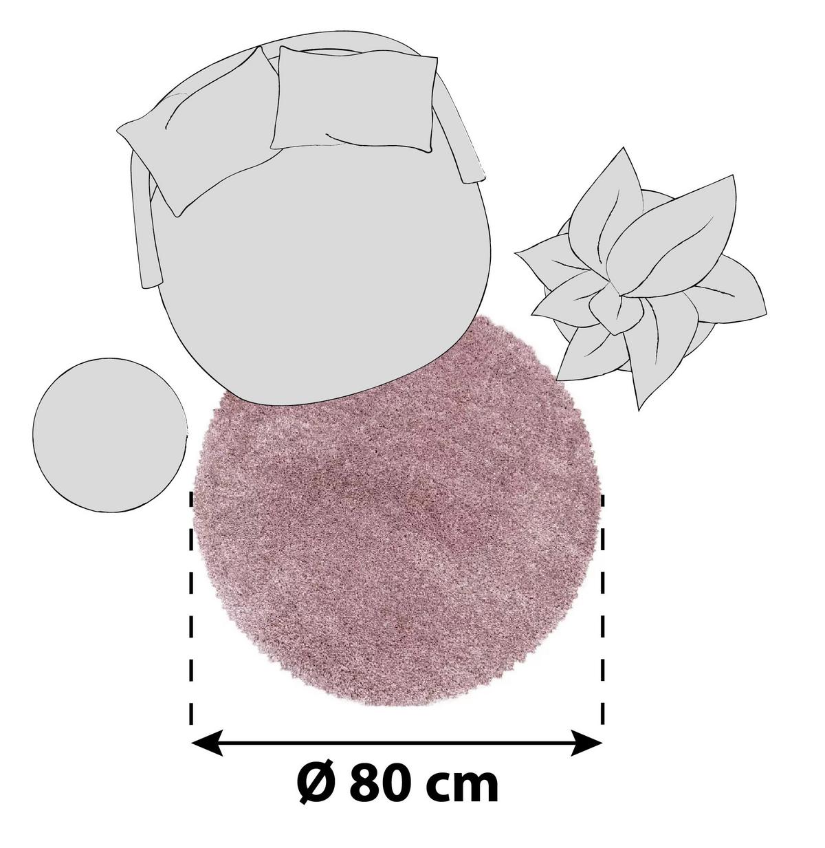Hochflor Teppich Rosa Fluffy Rund Ø 80 cm - Rosa, Basics, Textil (80cm)