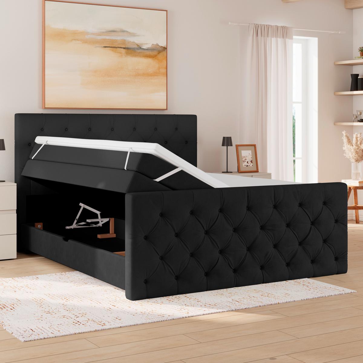 Boxspringbett Elio Schwarz 180x200 cm H2 - Beige/Schwarz, ROMANTIK / LANDHAUS, Textil (180/200cm) - James Wood