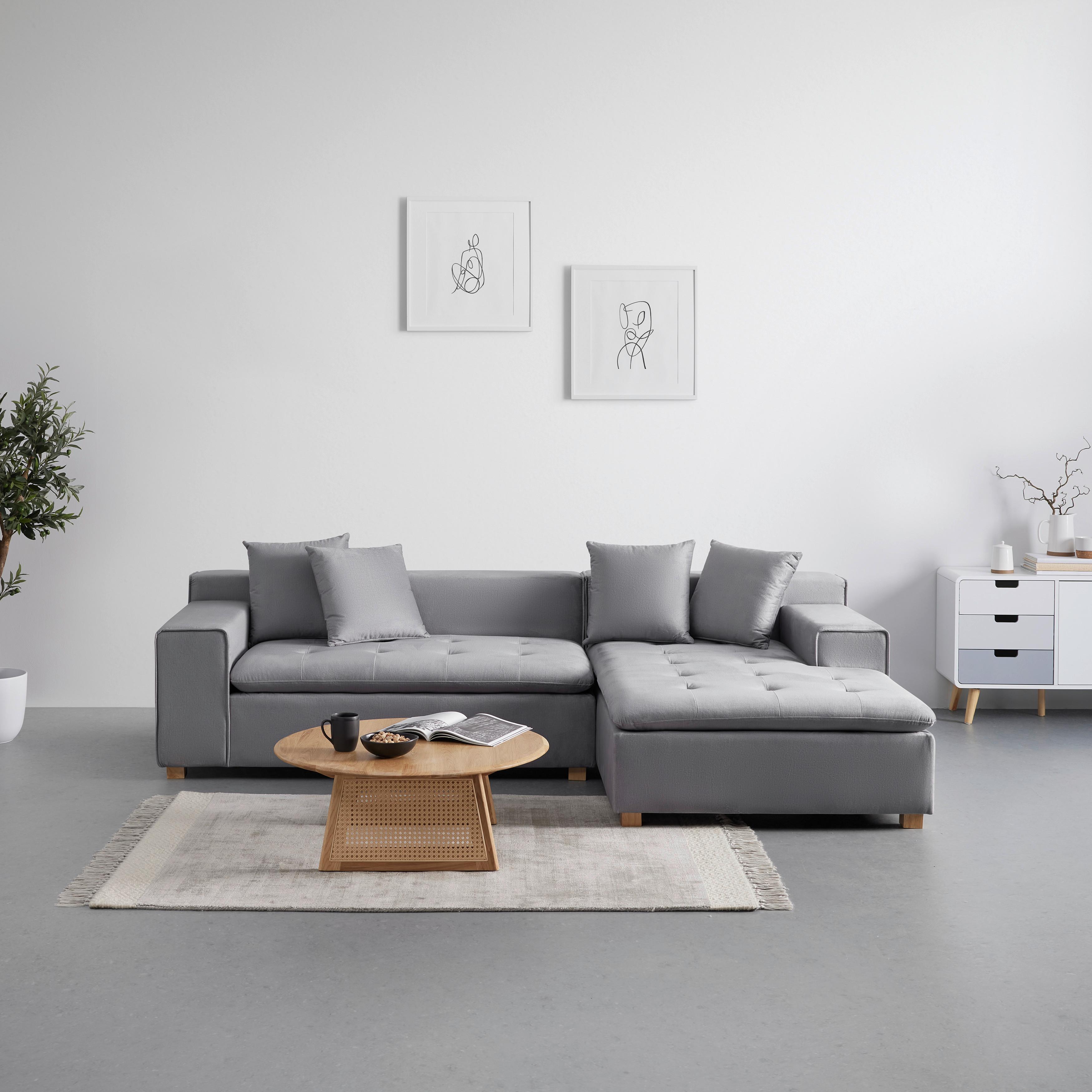 Sedací souprava AVA - světle šedá/přírodní barvy, Moderní, dřevo/textil (251/62/154cm) - Bessagi Home
