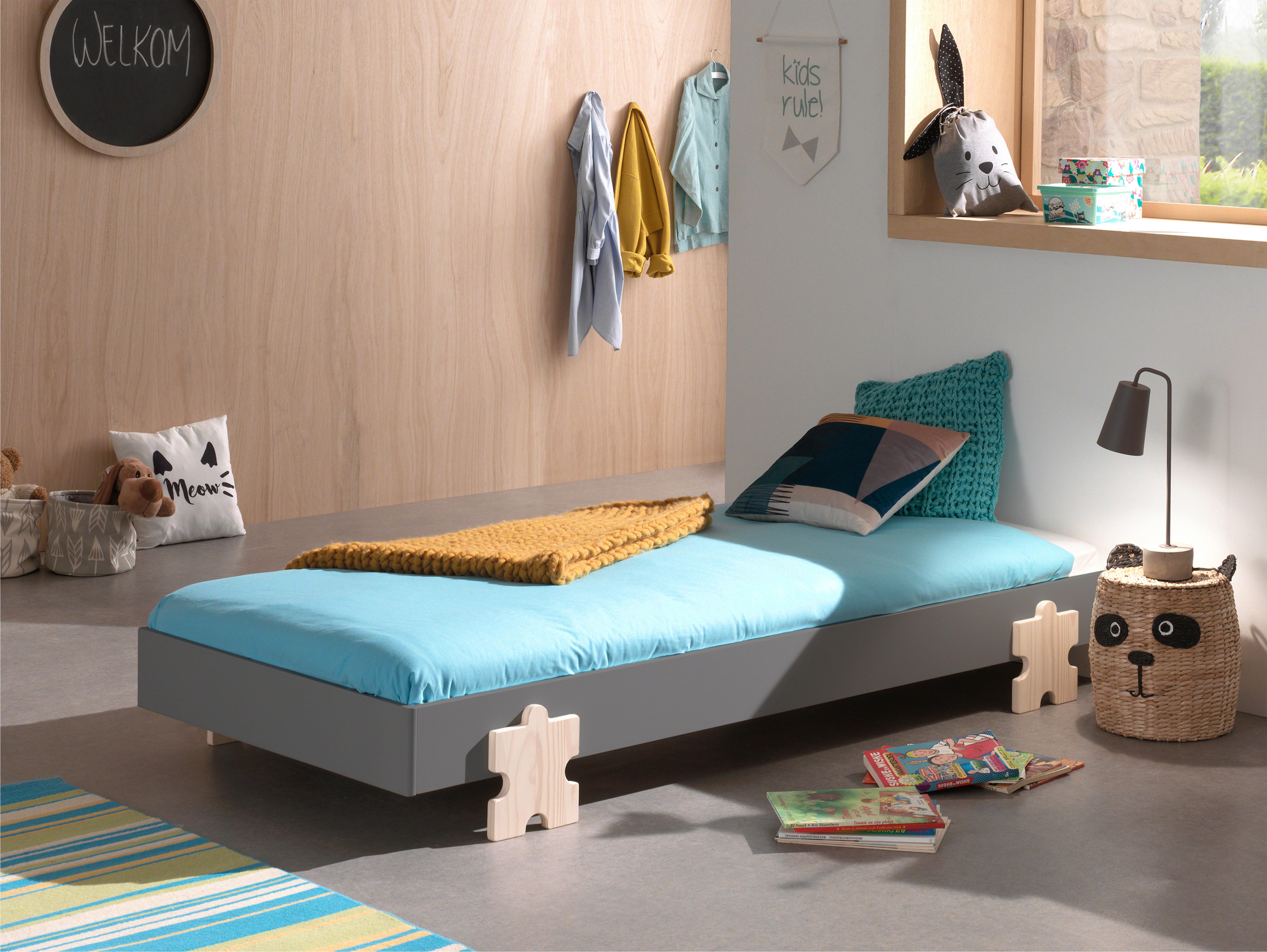 Kinderbett Modulo 90x200 cm Kiefer massiv mit Lattenrost - Kieferfarben/Grau, MODERN, Holz/Holzwerkstoff (90/200cm) - Vipack