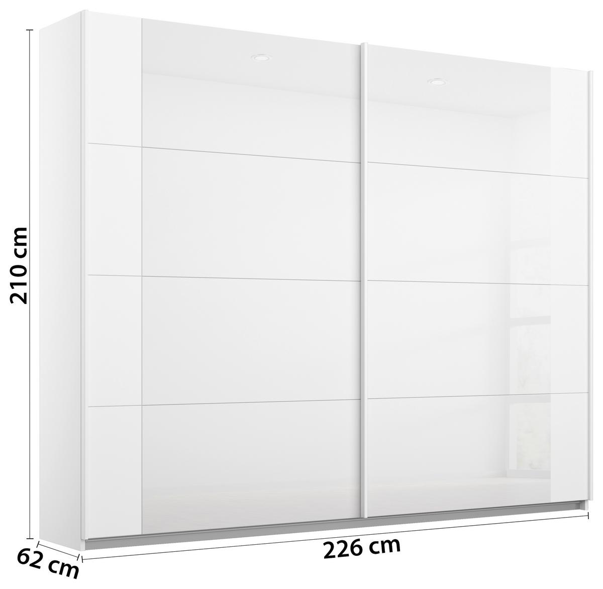 Skriňa s posuvnými dverami alpská biela 226cm - biela/biela s vysokým leskom, Modern, kov/kompozitné drevo (226/210/62cm) - Rauch Möbel