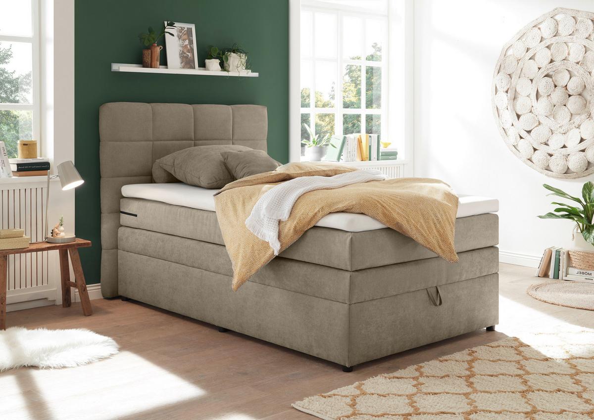 Boxspringbett Mit Topper & Bettkasten 120x200 Tacoma 3 - Sandfarben, KONVENTIONELL, Textil (120/200cm) - MID.YOU