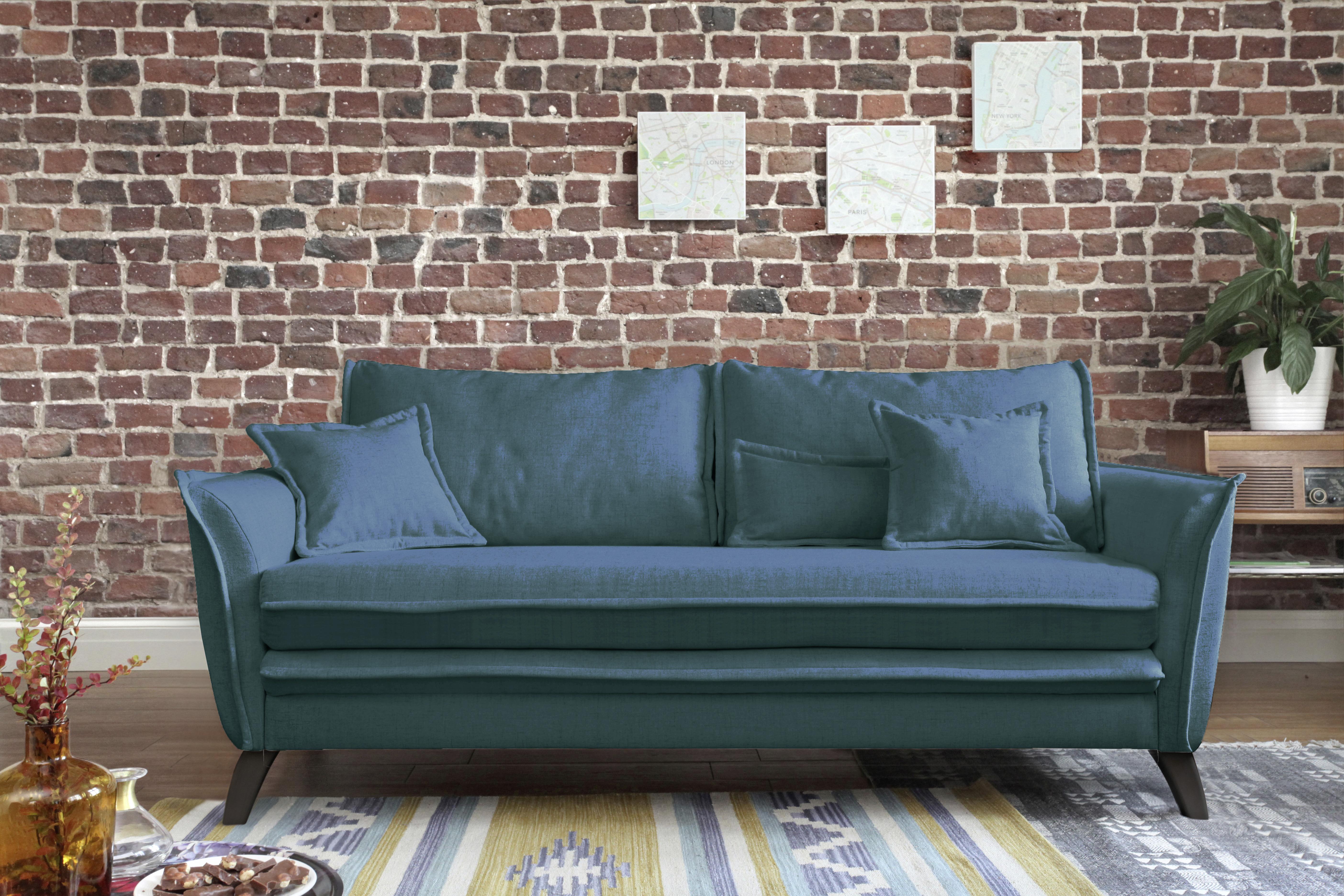 Dreisitzer-Sofa mit Kissen Charming Charlie, Webstoff - Türkis/Petrol, Basics, Textil (180/85/90cm) - MID.YOU