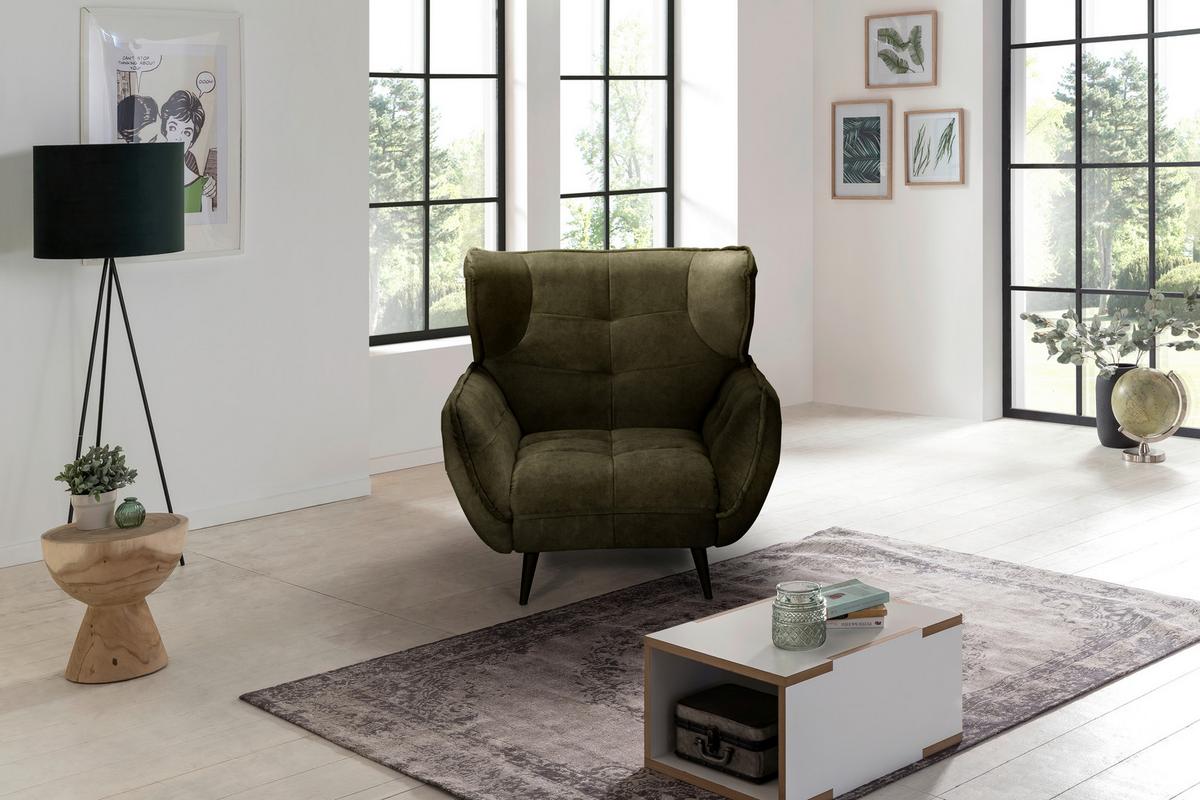 Široké kreslo Ariana, zelené - olivovozelená/čierna, Modern, kov/textil (103/105/98cm)