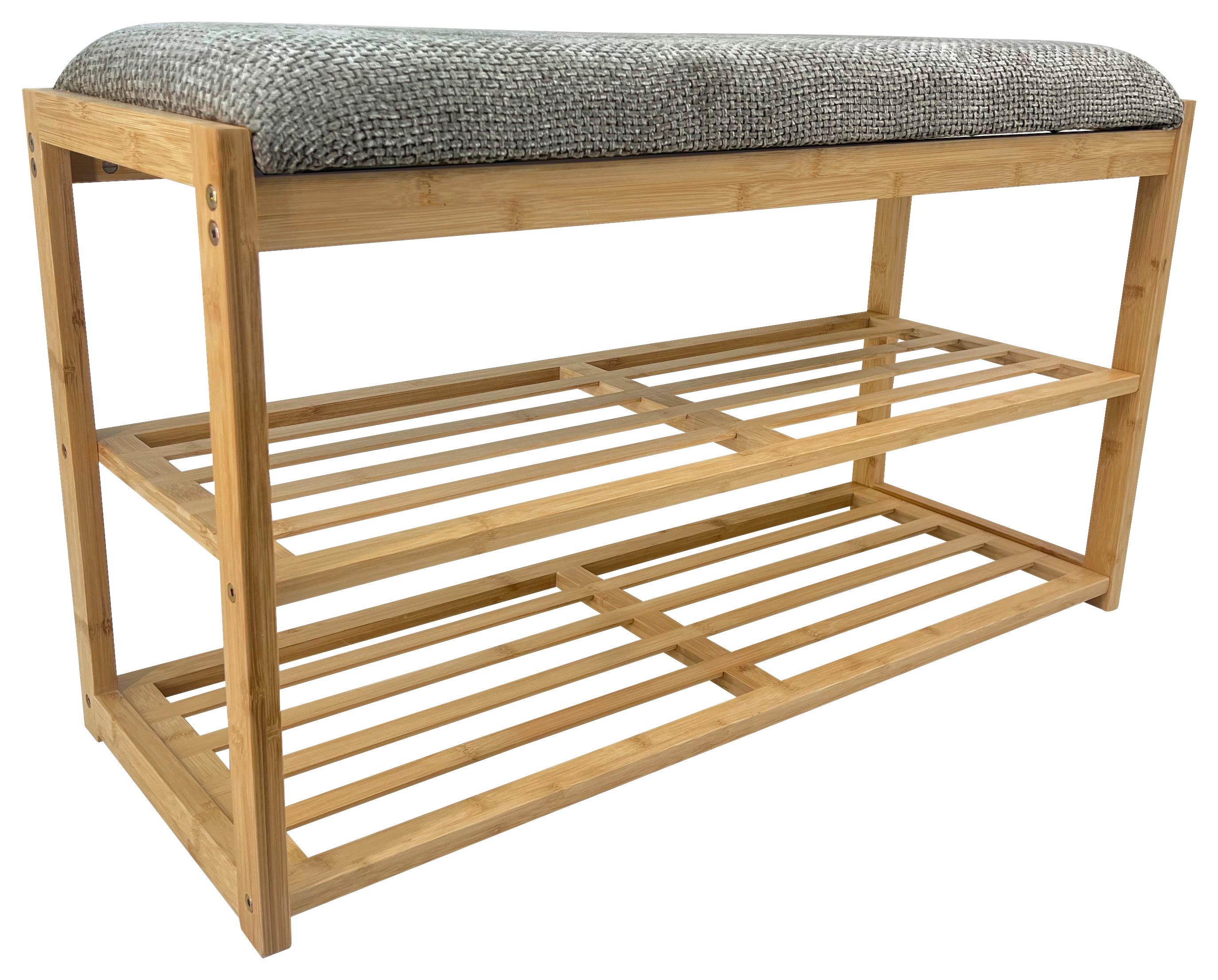 Cipőspolc Sam 2 - natúr színű/szürke, Modern, faalapú anyag/textil (80/45/30cm)