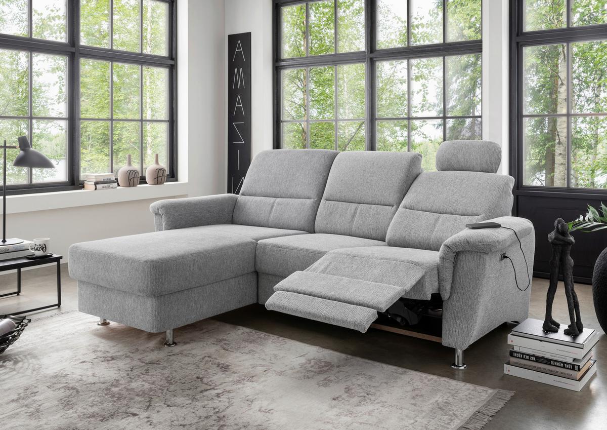 Ecksofa mit Stauraum Parole Silberfarben Chenille - Chromfarben/Silberfarben, MODERN, Textil (165/231cm) - Livetastic