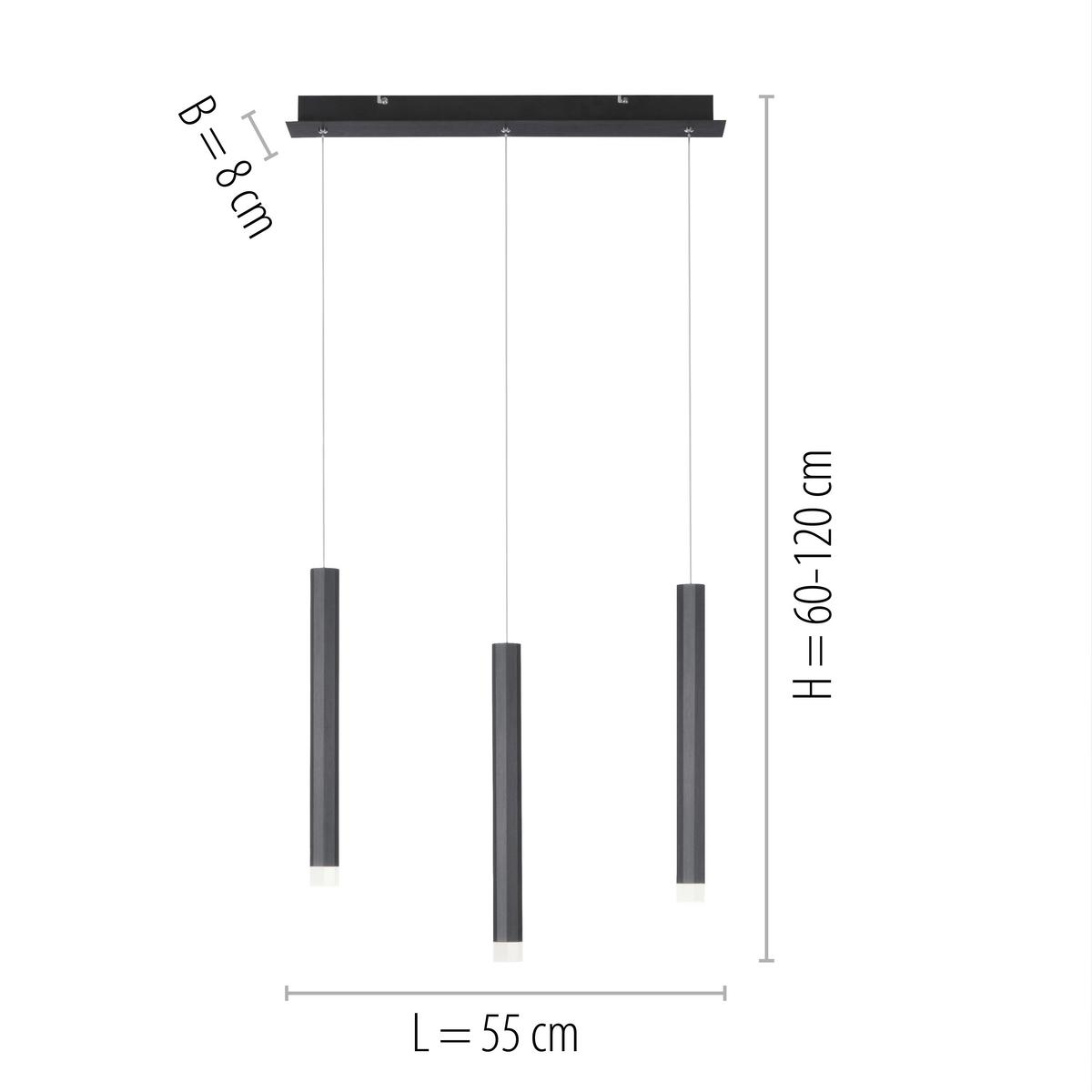 LED-Hängeleuchte Bruno H: 120 cm 3-Flammig - Basics, Kunststoff/Metall (55/8/120cm)