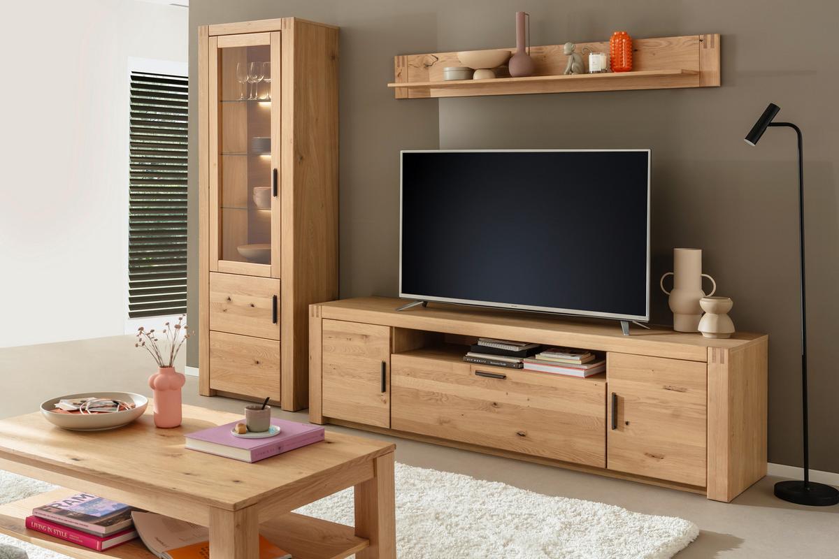 Wohnwand Prag - Eichefarben, Design, Glas/Holz (283/203/50cm)