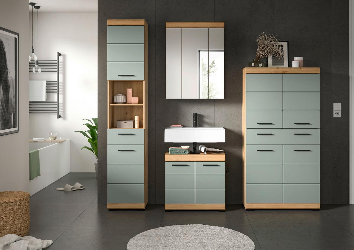 Badezimmer Scout Eiche Artisan Dekor Graugrün - Schwarz/Eiche Artisan, MODERN, Glas/Holzwerkstoff (191cm) - MID.YOU