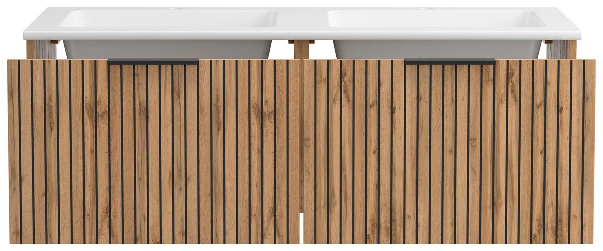 Waschbecken Mit Unterschrank Chester B: 120 Cm - Eiche Wotan/Schwarz, MODERN, Holzwerkstoff/Stein (120cm) - Held