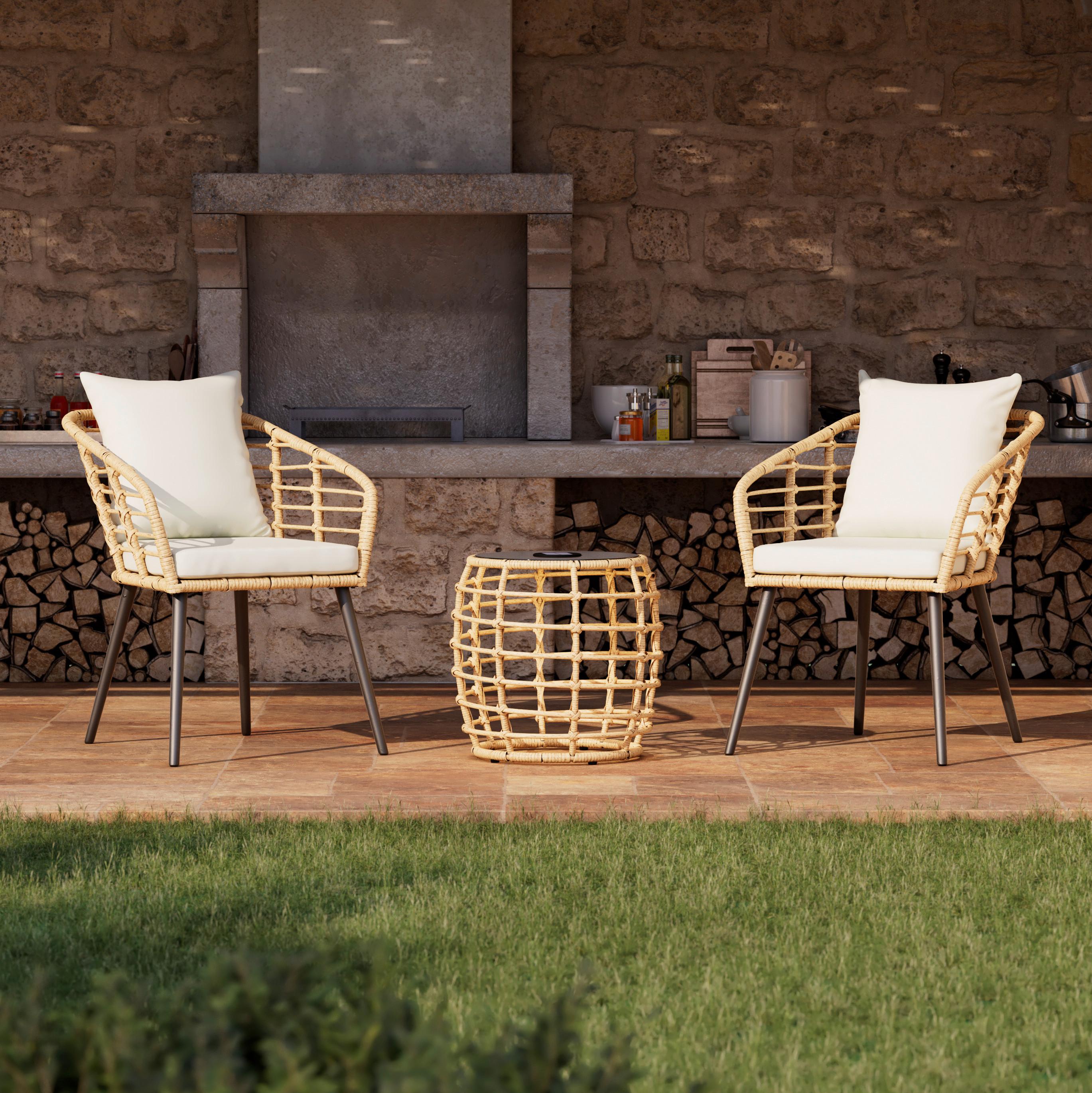 Balkonmöbel Set Sun Metall/ Kunststoff Mit Kissen - Beige/Schwarz, MODERN, Glas/Kunststoff (56/42/72/42/62/42cm) - Beldano