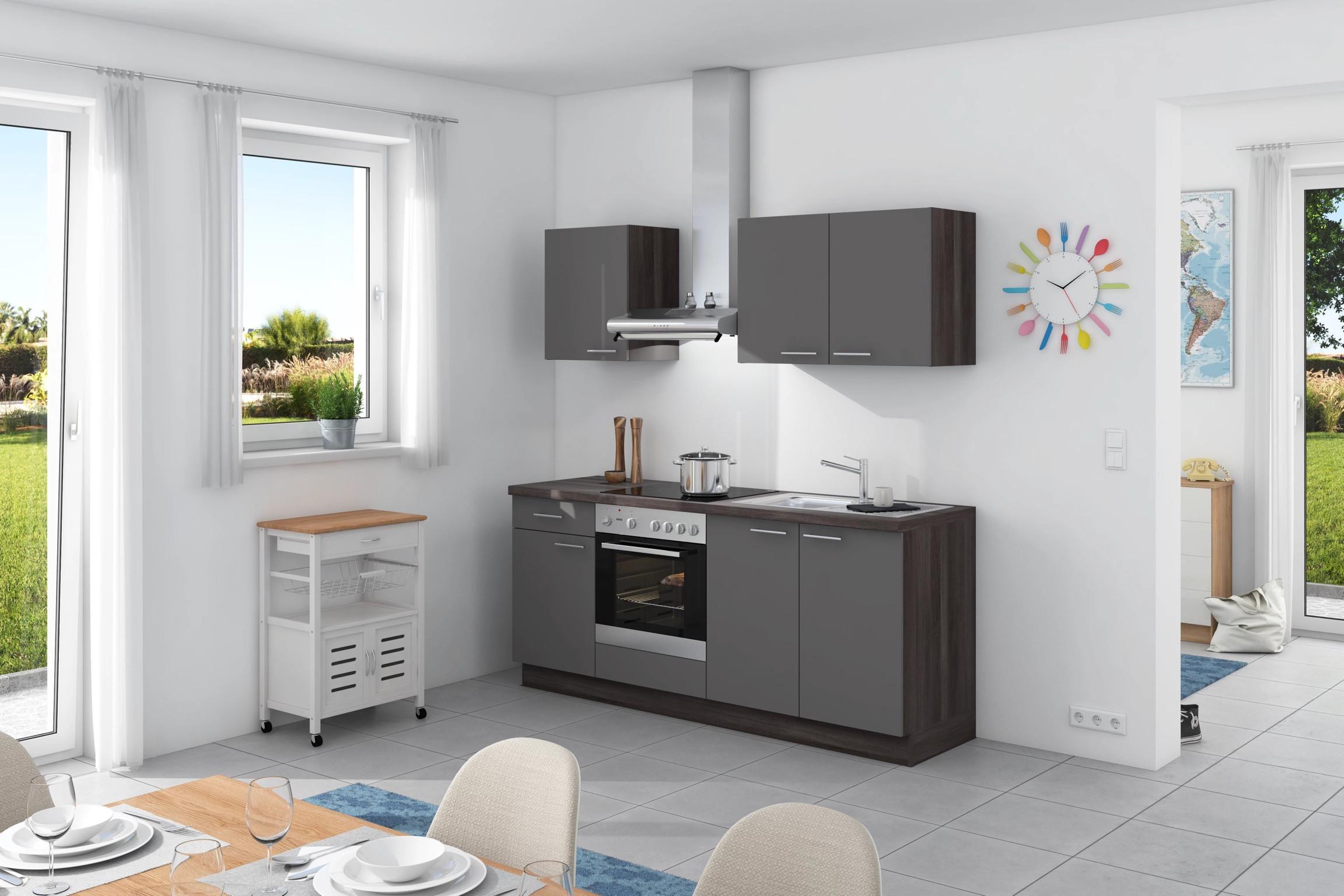 Express Küchenzeile Base ohne online 200 ➤ Möbelix Grau Anthrazit/Eiche cm kaufen Geräte