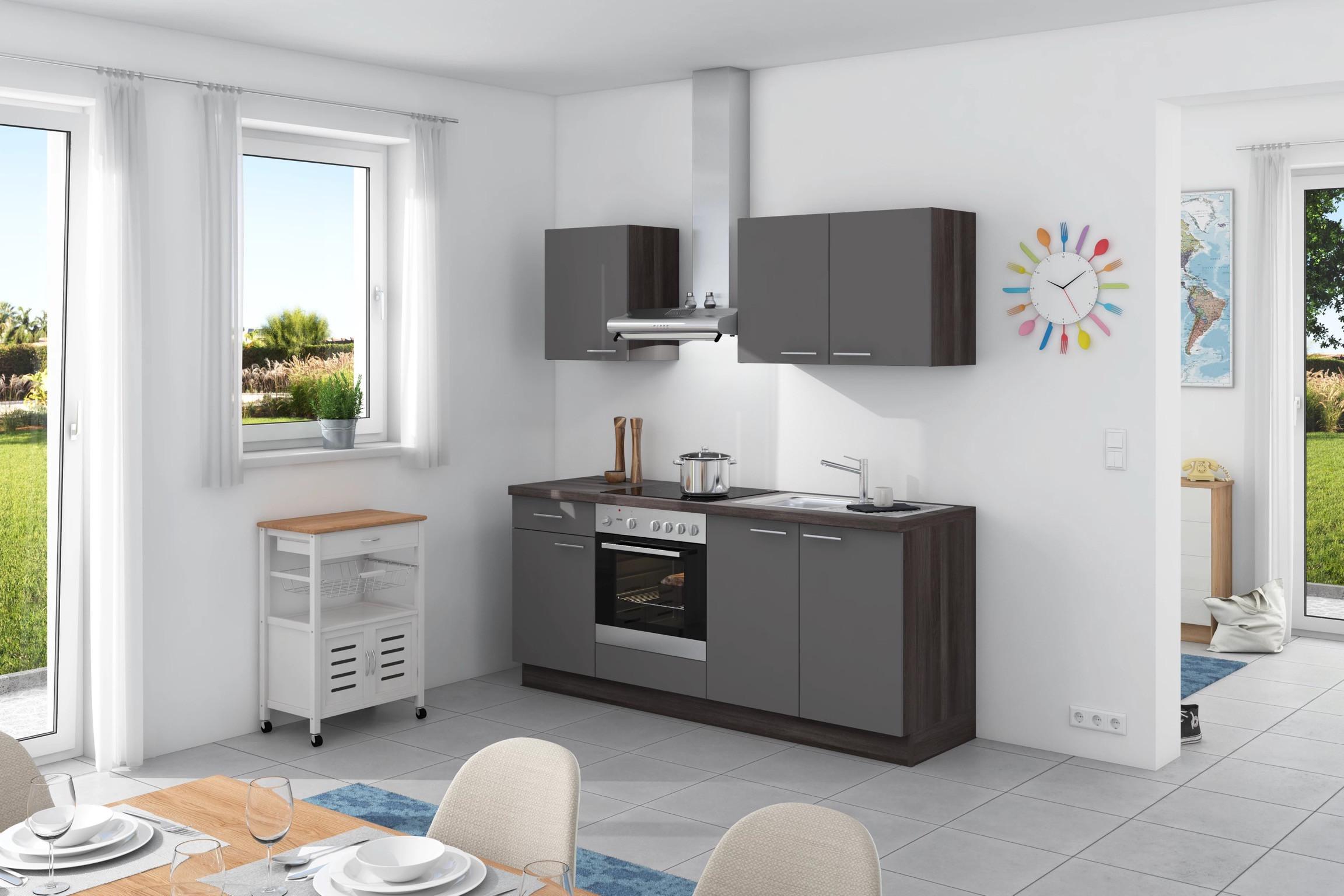 Küchenzeile Base ohne Geräte 200 cm Anthrazit/Eiche Grau - Eichefarben/Anthrazit, Design, Holzwerkstoff (200cm) - Express