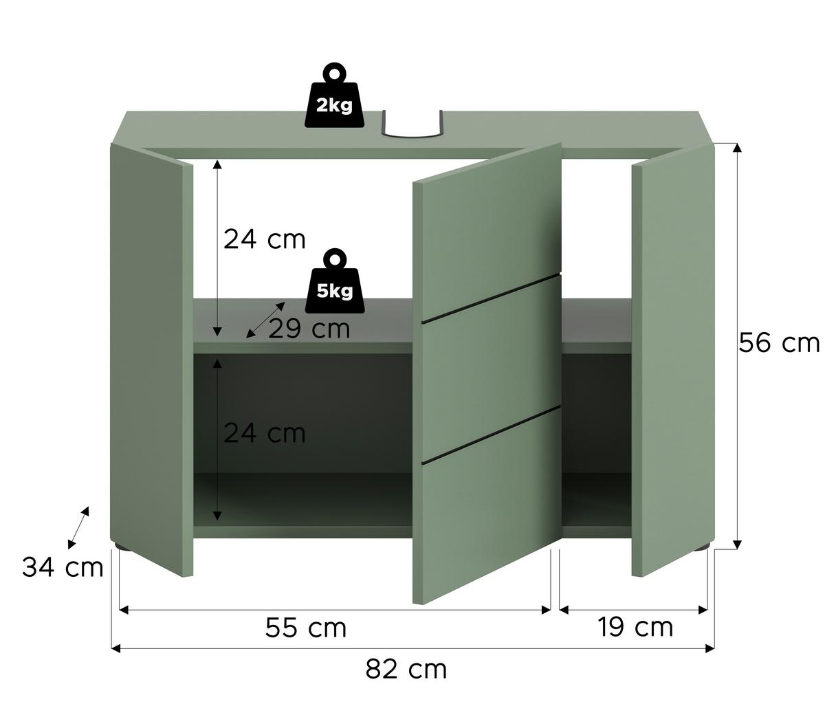 Waschbeckenunterschrank Vira Grün B: 82 Cm - Schwarz/Grün, MODERN, Holzwerkstoff (82/56/34cm) - MID.YOU