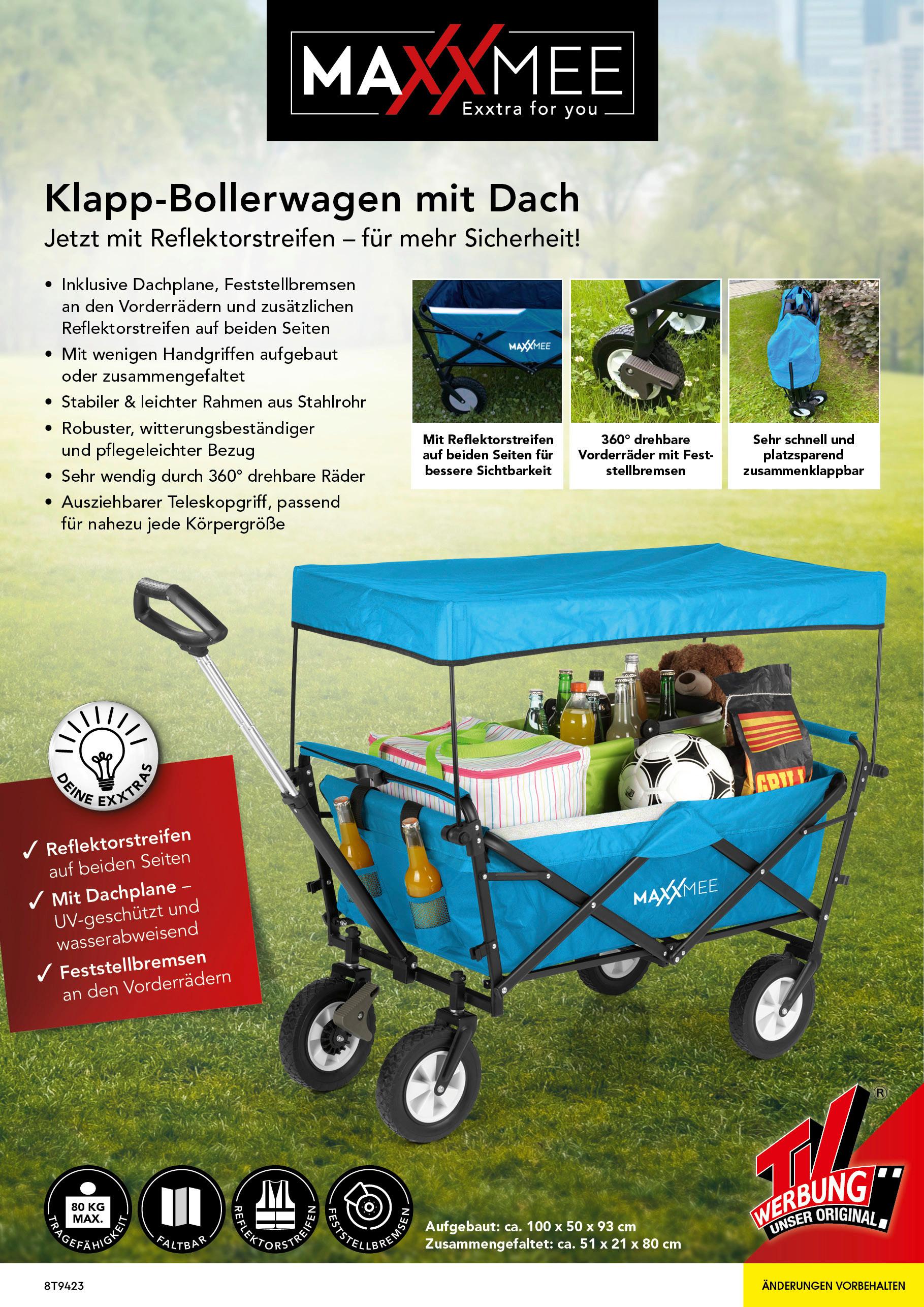 Bollerwagen Maxxmee Faltbar Blau Max. Belastbarkeit 80 Kg - Blau, Basics, Kunststoff/Textil (106/55/92cm) - TV - Unser Original