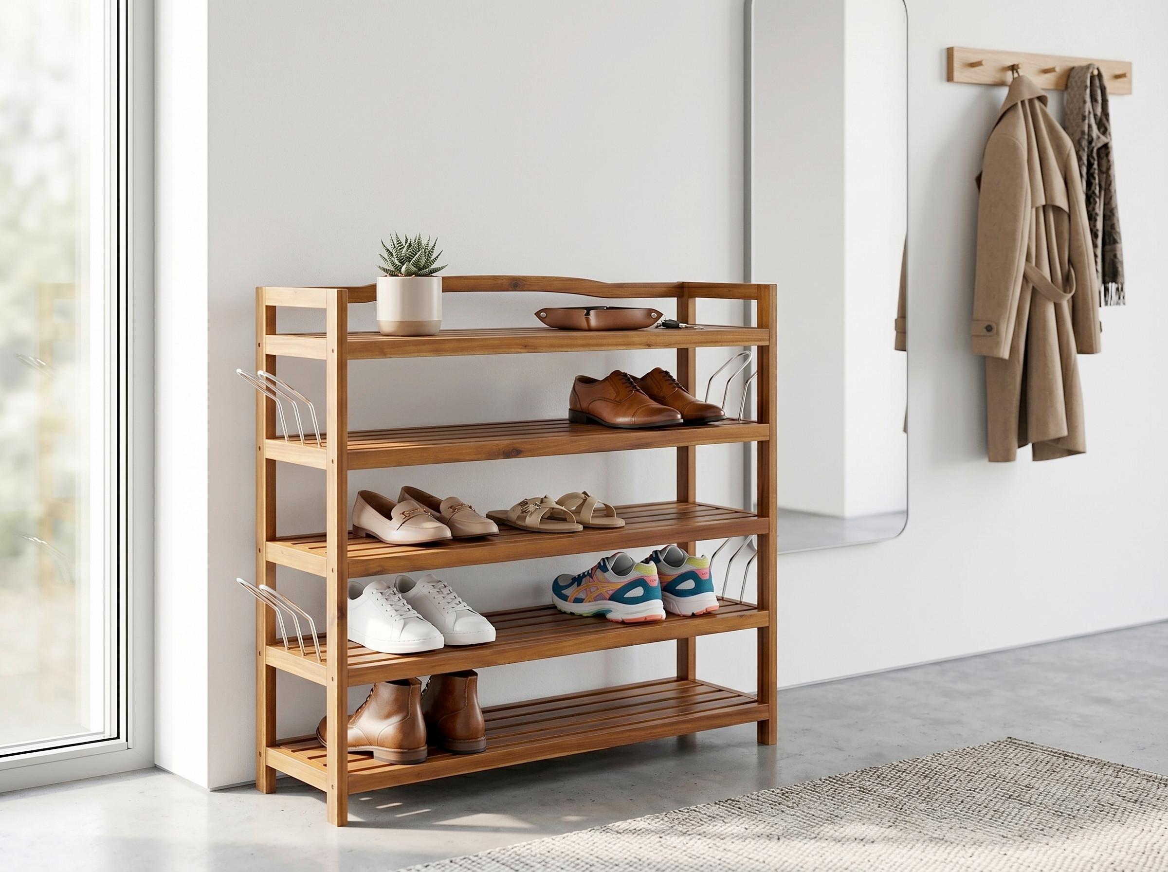Schuhregal aus Akazie 5-Etagen LxBxH: 26x82x94 cm - Akaziefarben, Basics, Holz (26/82/94cm) - Prestige Home
