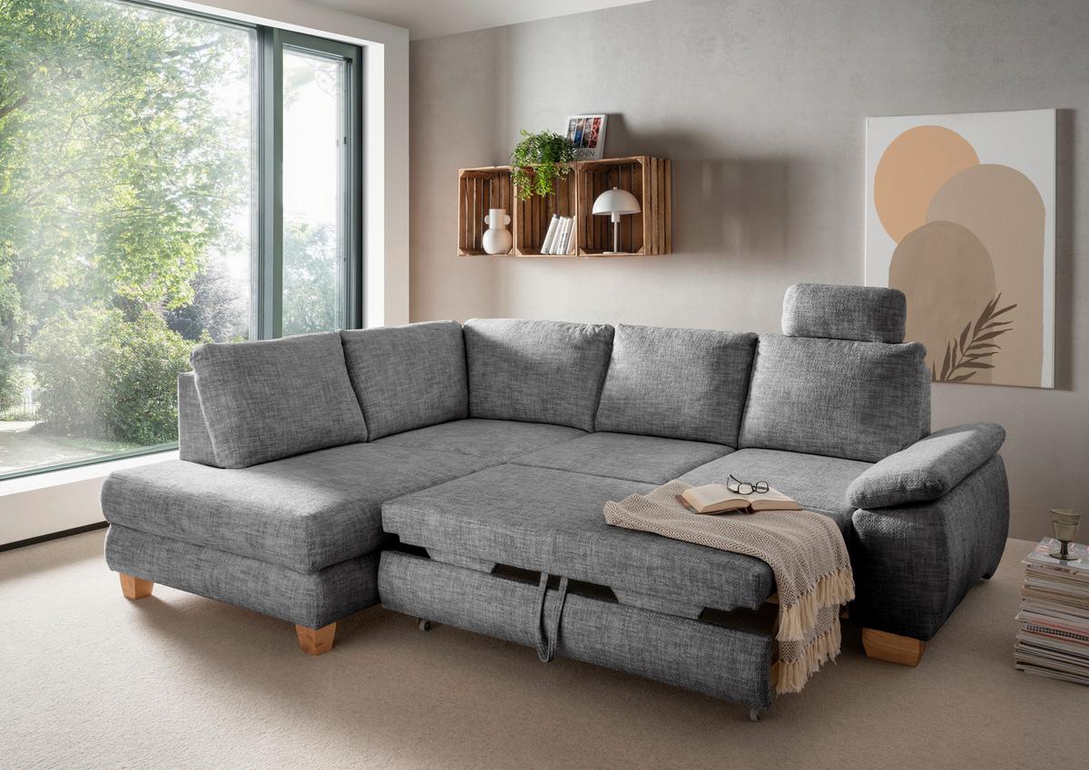 Eckschlafsofa Positano Silberfarben S: 206x265 Cm - Wildeiche/Silberfarben, MODERN, Textil (206/265cm) - Livetastic
