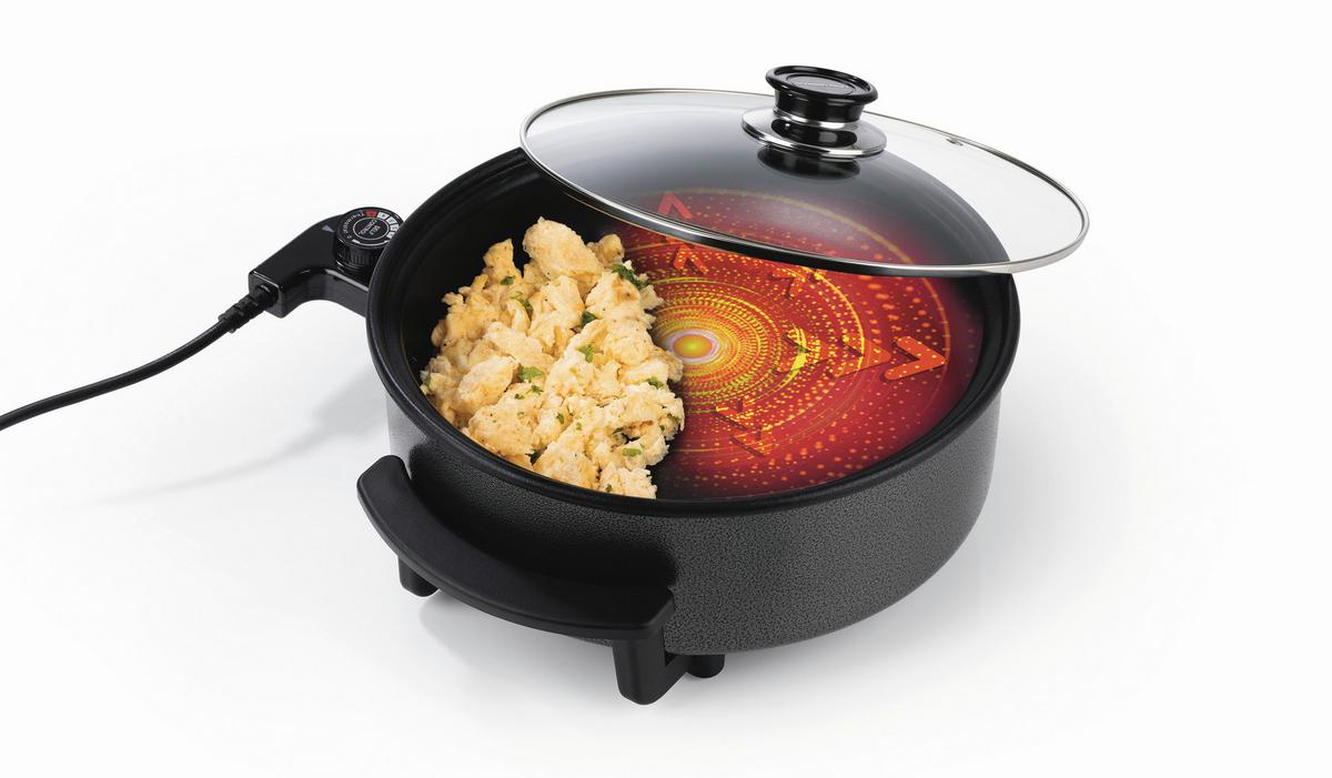 ELEKTRISCHE PFANNE 1500W, Bis 220C - Schwarz, Basics, Glas/Kunststoff (34/18/32cm) - GOURMETMAXX