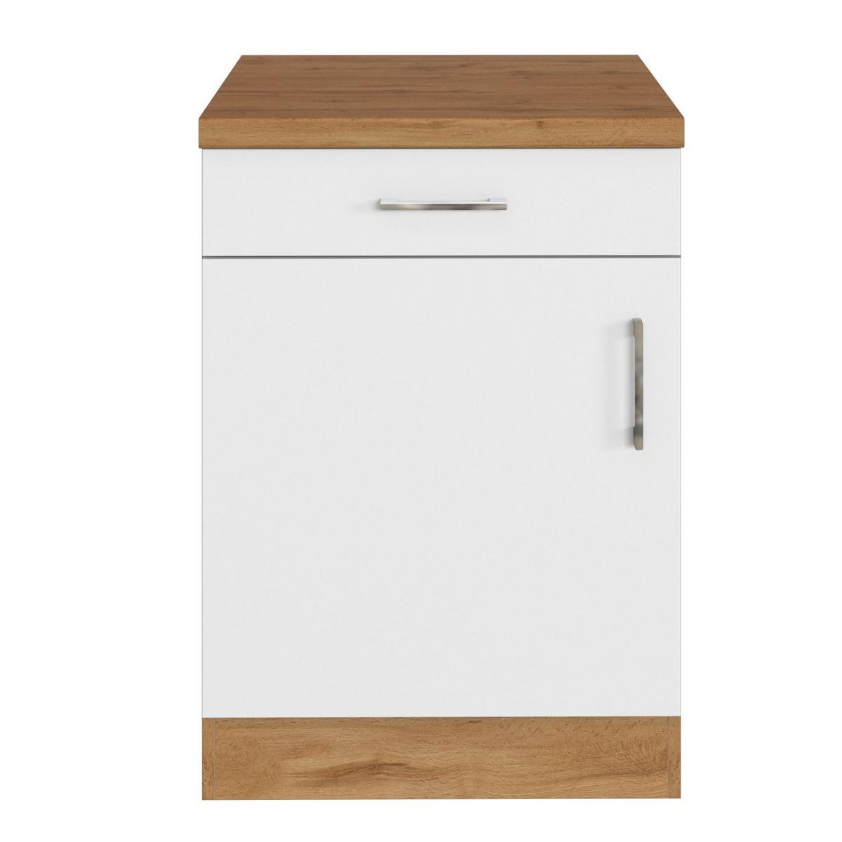 Küchenunterschrank B: 50 Cm Weiß/eiche Dekor Mit Lade - Eiche Wotan/Weiß, MODERN, Holzwerkstoff (50/85/60cm) - Held