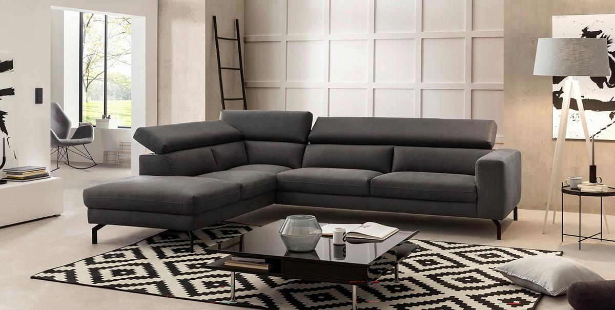 Ecksofa California - Dunkelgrau/Schwarz, MODERN, Textil (233/305cm) - Trendmanufaktur