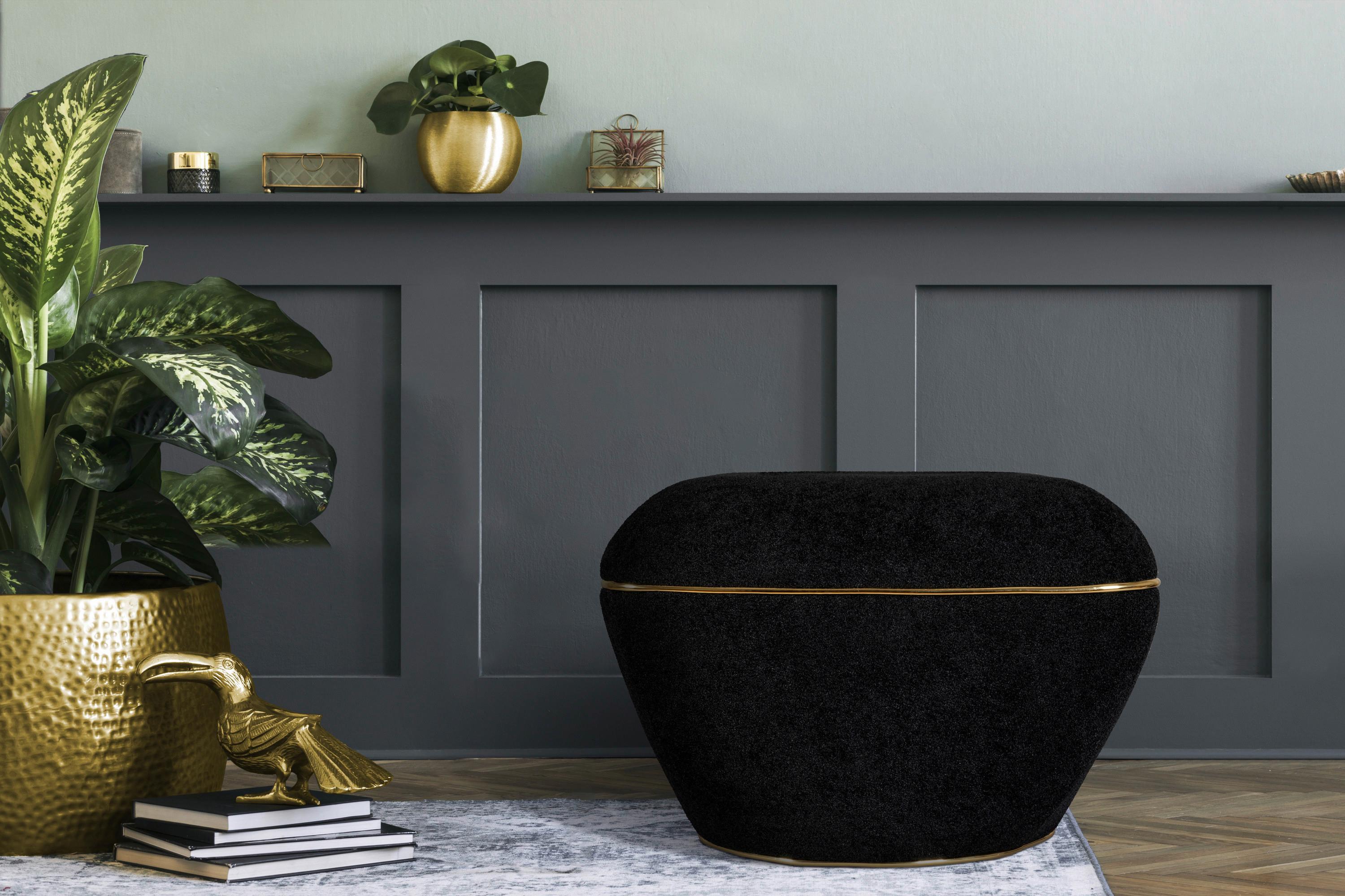 Hocker Contessa Schwarz/Goldfarben D: 60 cm - Goldfarben/Schwarz, Design, Textil (60/42,5cm) - Kayoom