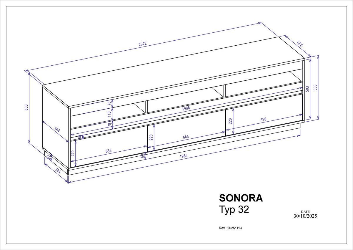 Lowboard Sonora Eiche Artisan B: 202cm - Kaschmir/Eiche Artisan, Design, Holzwerkstoff (202/60/45cm) - MID.YOU