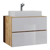 Waschbecken Mit Unterschrank B: 60 Cm Eiche Dekor - Honigeiche/Weiß, MODERN, Keramik/Holzwerkstoff (80/64,2/51,4cm) - MID.YOU