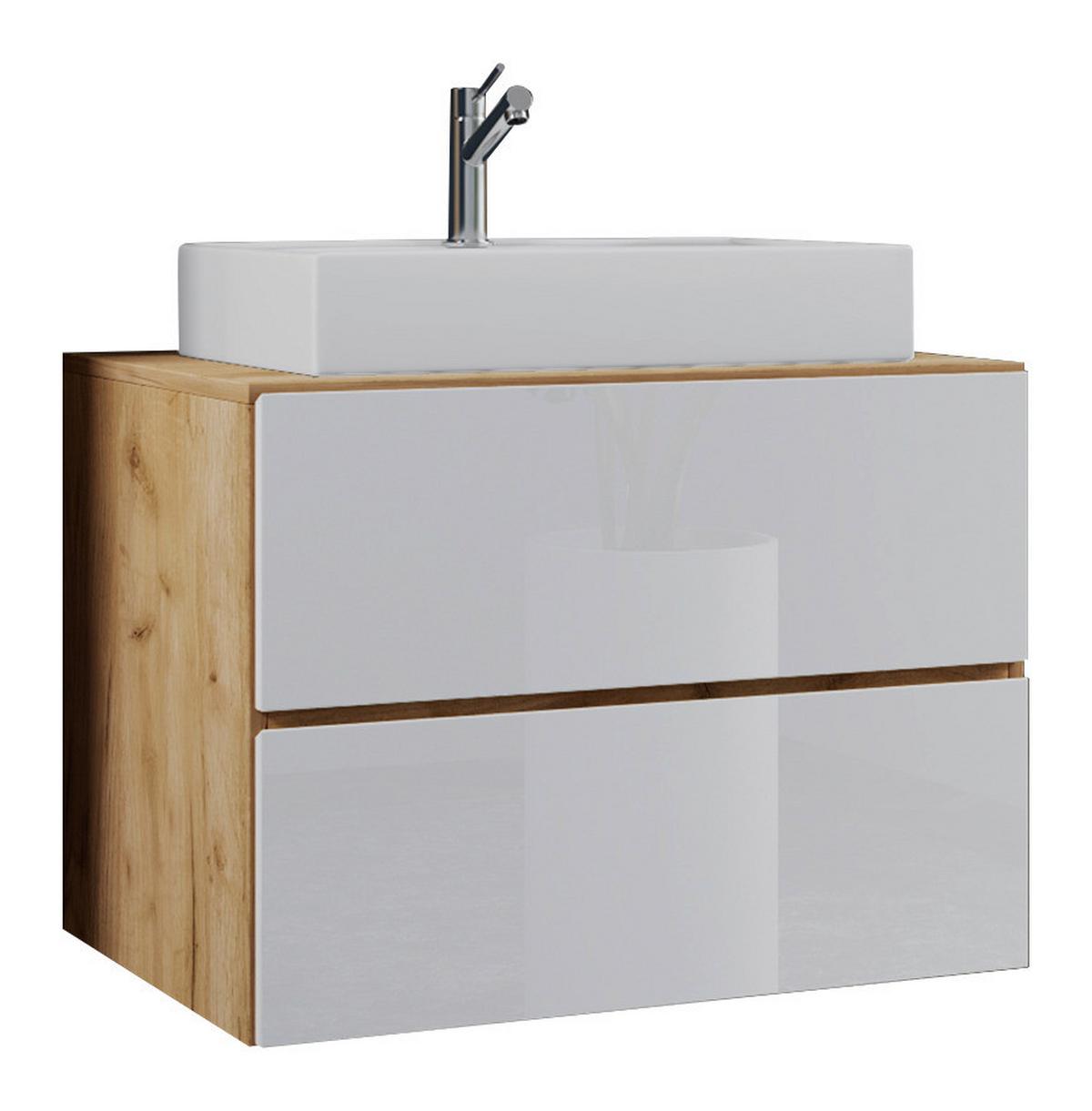 Waschbecken Mit Unterschrank B: 60 Cm Eiche Dekor - Honigeiche/Weiß, MODERN, Keramik/Holzwerkstoff (80/64,2/51,4cm) - MID.YOU