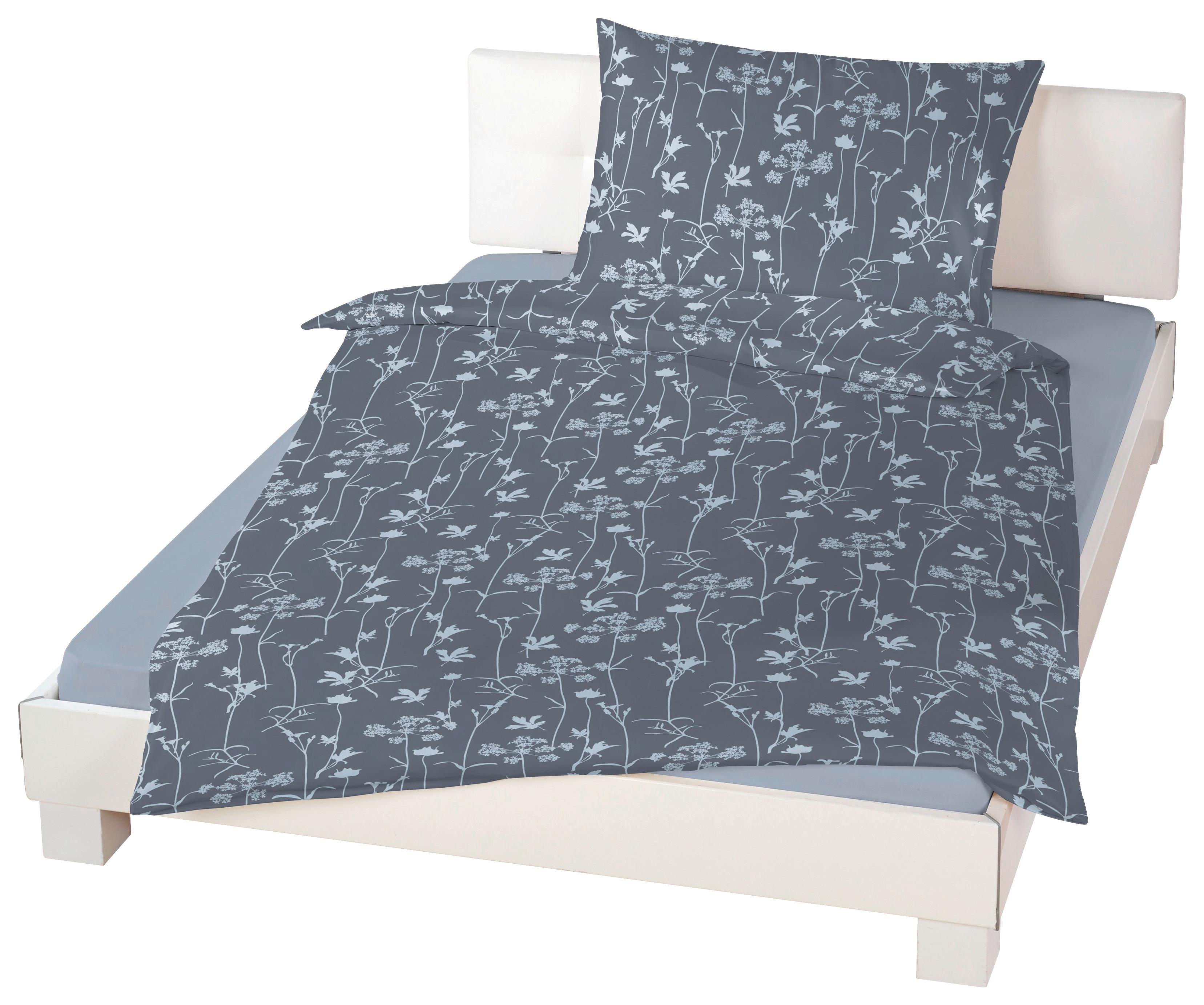Satin Bettwäsche 140x200 Cm Sigrid Blau Blume - Blau, ROMANTIK / LANDHAUS, Textil - James Wood