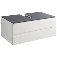 Waschbeckenunterschrank Shape B: 80cm Weiß Hochglanz - Weiß Hochglanz/Grau, MODERN, Glas/Holzwerkstoff (80/33/47cm) - MID.YOU