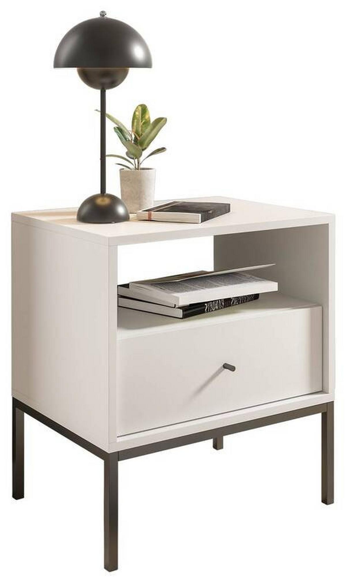 Nachkästchen Weiß H: 56 cm Ines - Schwarz/Weiß, MODERN, Holzwerkstoff (54/56/39cm) - MID.YOU