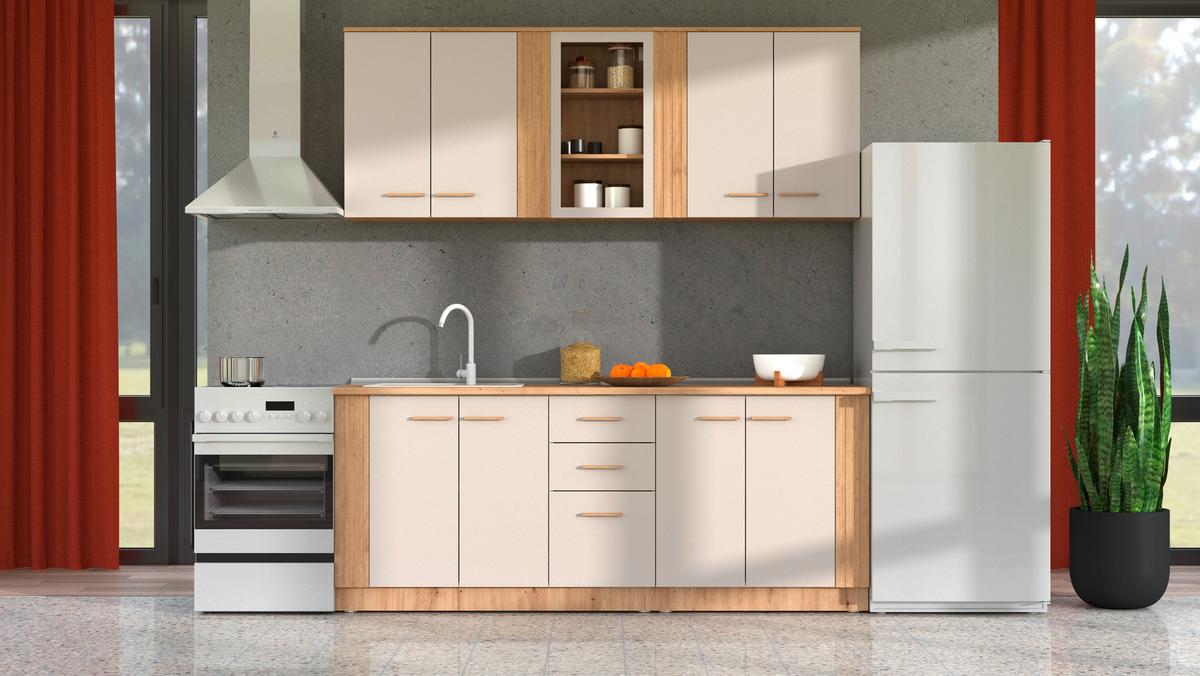 Konyhablokk Belfort 200 Cm - kasmírszínű/Artisan tölgy, Basics, faalapú anyag (200/200/51cm)