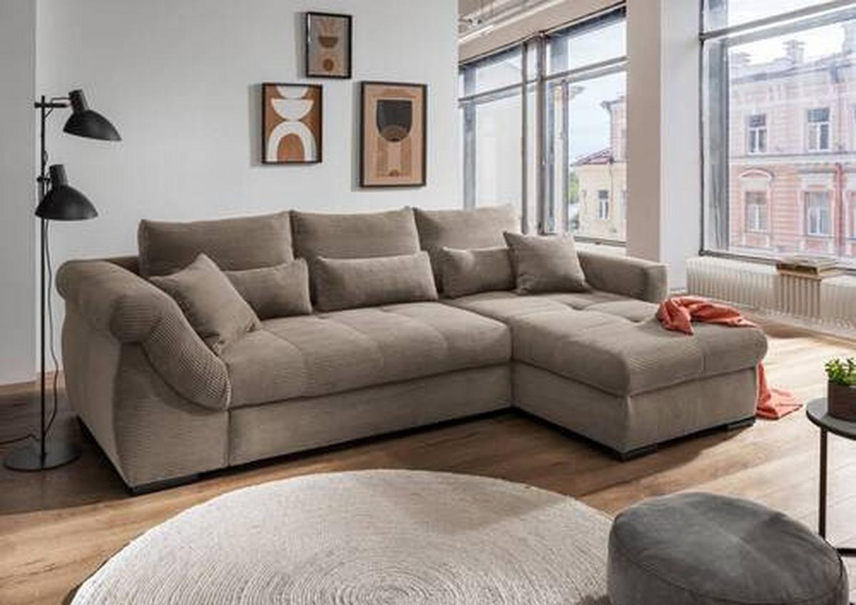 Ecksofa Federico Graubraun S: 302/188 cm - Graubraun/Schwarz, MODERN, Holz/Textil (302/188cm) - MID.YOU