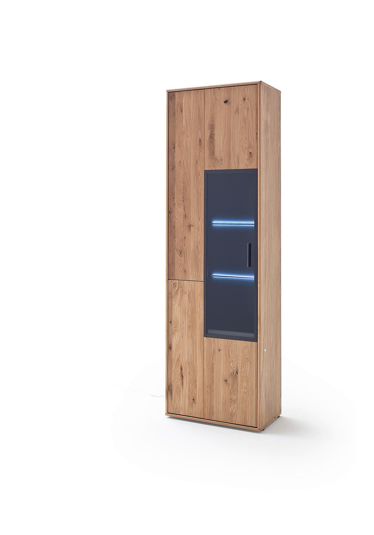 Wohnkombination Teilmassiv 3--Teilig. Portland Eichefarben - Eichefarben/Schwarz, Design, Glas/Holz (298/207/50cm) - Livetastic