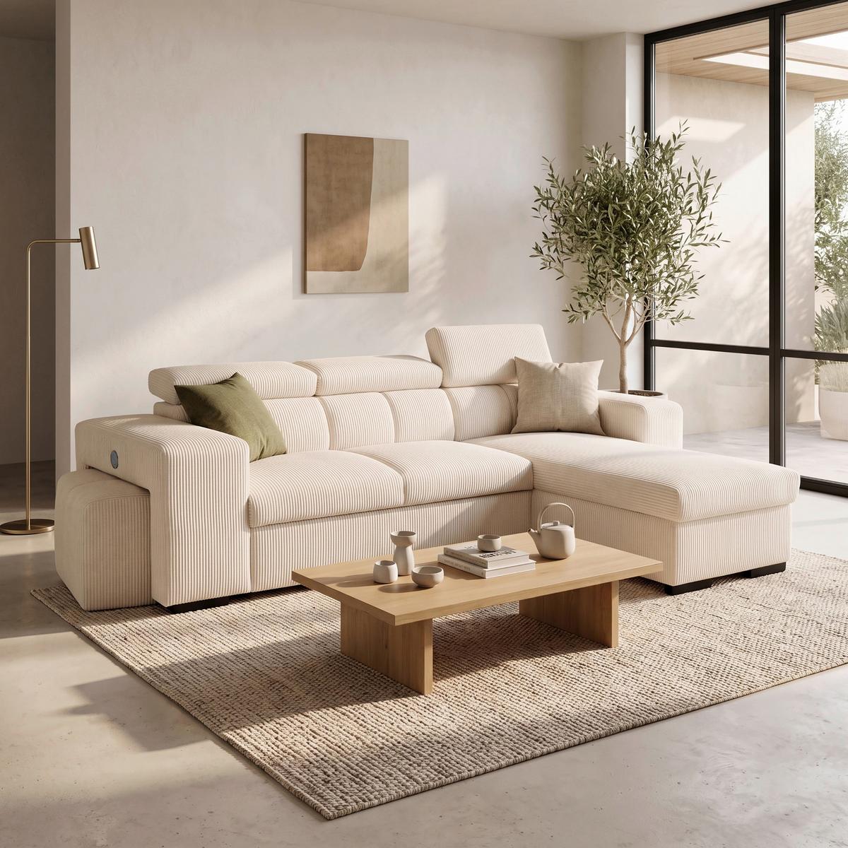 Ecksofa Sirius M creme, 251x165cm - Creme, KONVENTIONELL, Holz/Holzwerkstoff (251/165cm)