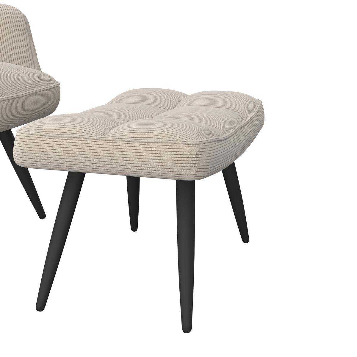 Ohrensessel Hanoi Webstoff beige, B: 71 cm - Beige/Schwarz, MODERN, Textil/Metall (71/98/83cm)