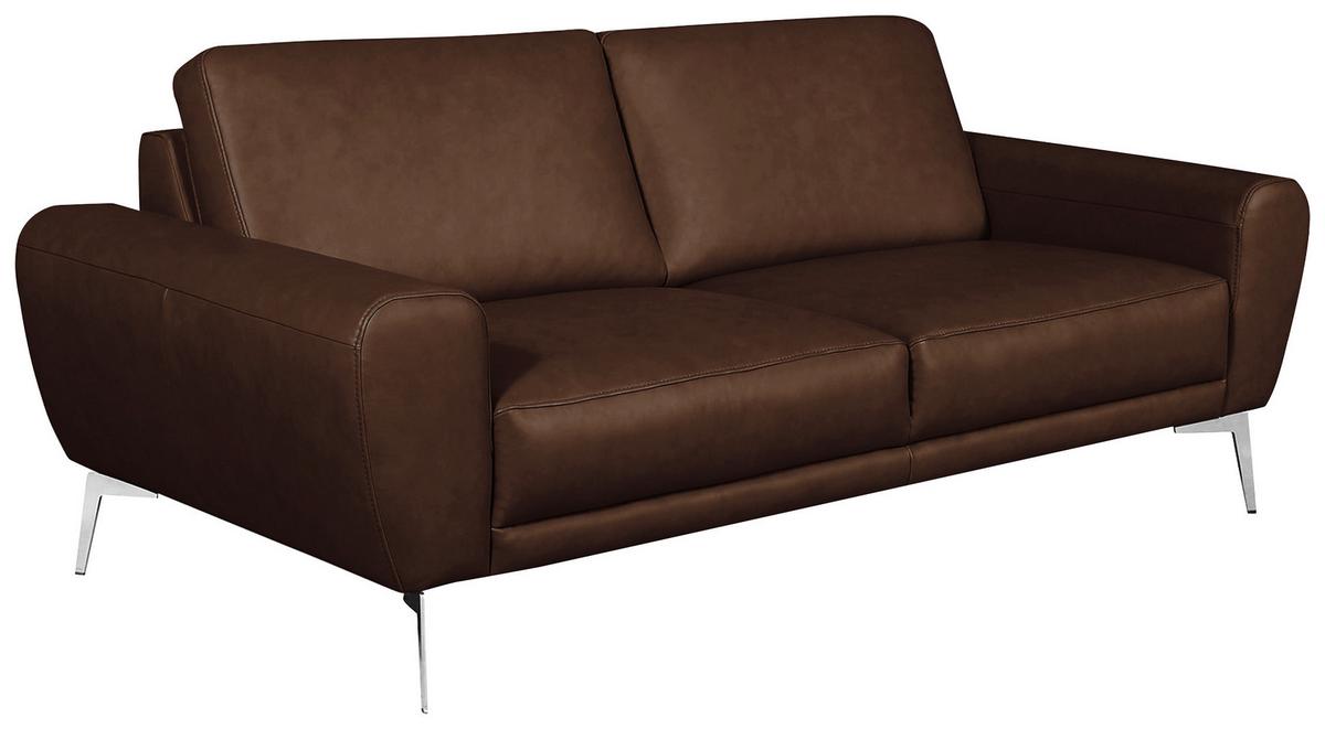 3-Sitzer-Sofa Springer D. Braun Schwarz, B: 207 cm - Chromfarben/Dunkelbraun, Design, Leder (207/85/92cm) - Livetastic