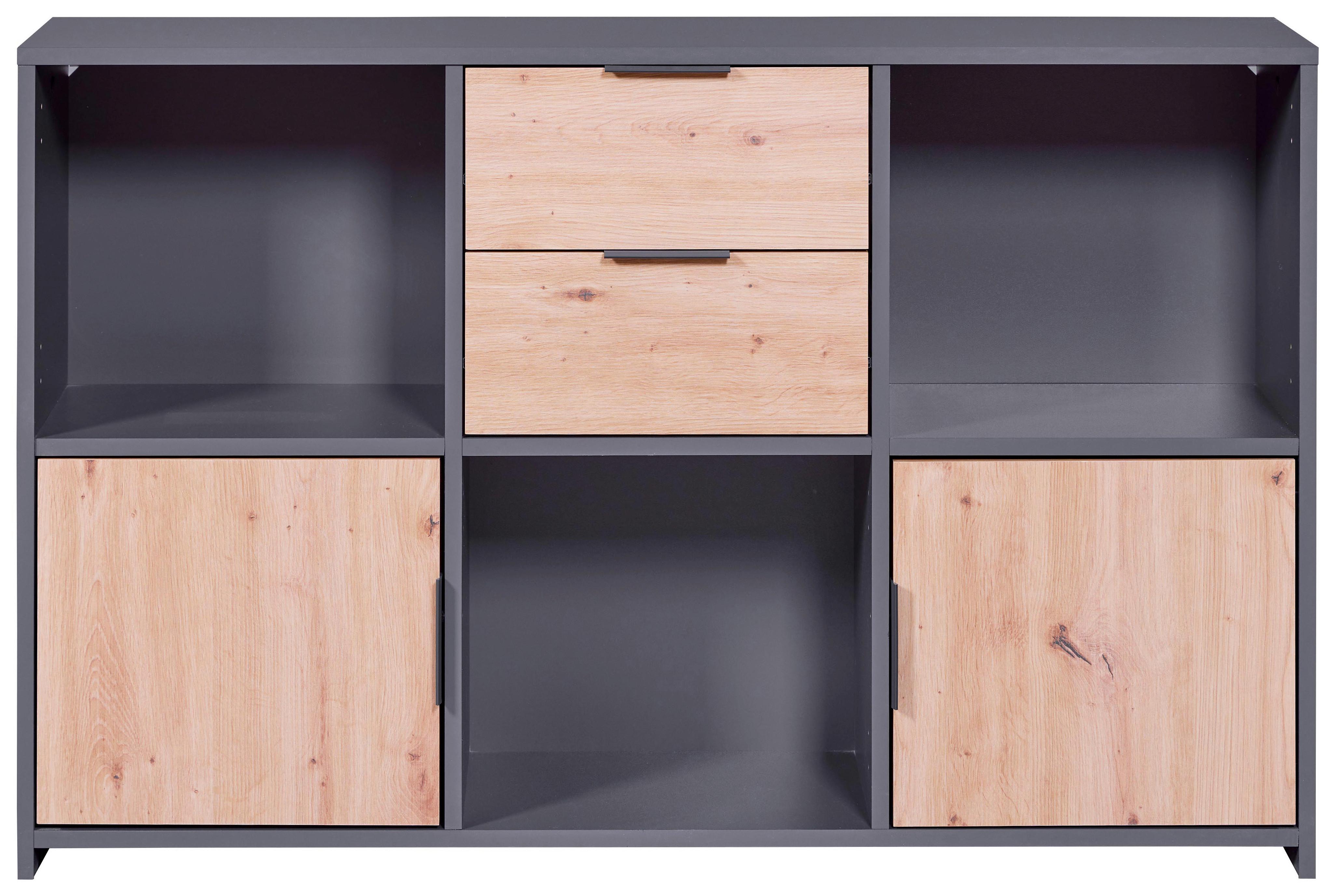 Kommode 120cm Pepeto, Anthrazit - Anthrazit/Eiche Artisan, Design, Holzwerkstoff (120/77/30cm) - Livetastic