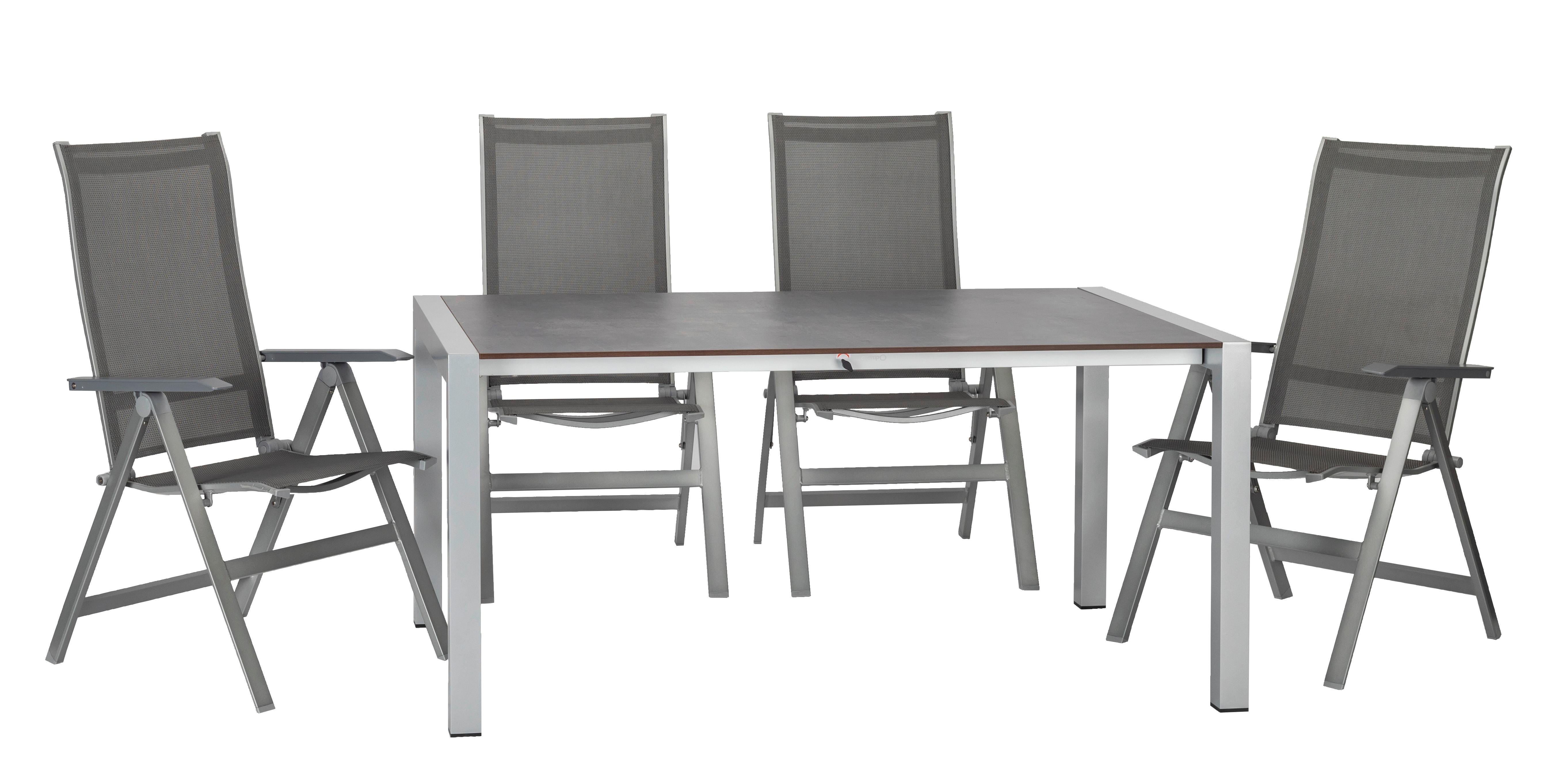 Gartengarnitur 5-tlg. Urban Metall/Textil/Holzwerkstoff - Platinfarben/Anthrazit, Basics, Holzwerkstoff/Textil (160+60/98/74cm) - Acamp