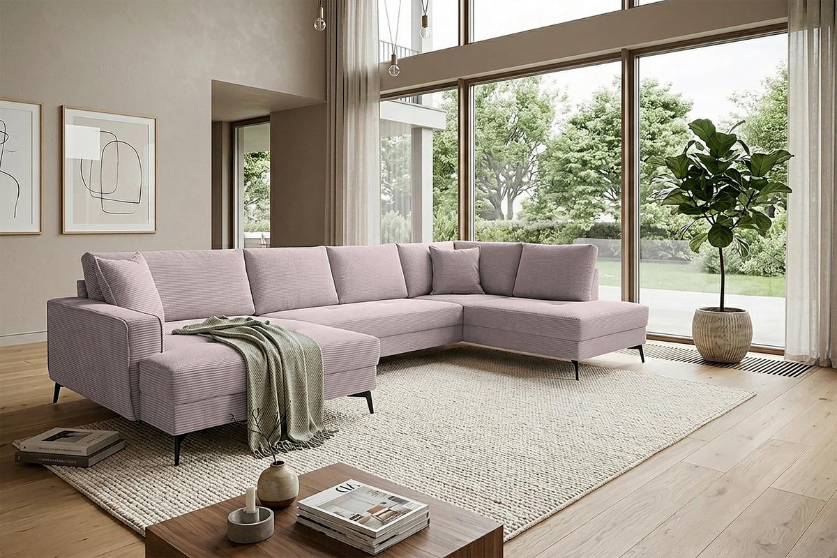 Wohnlandschaft Zero Rosa U-Form 195x362x173cm - Schwarz/Rosa, Trend, Textil (173/362/195cm)