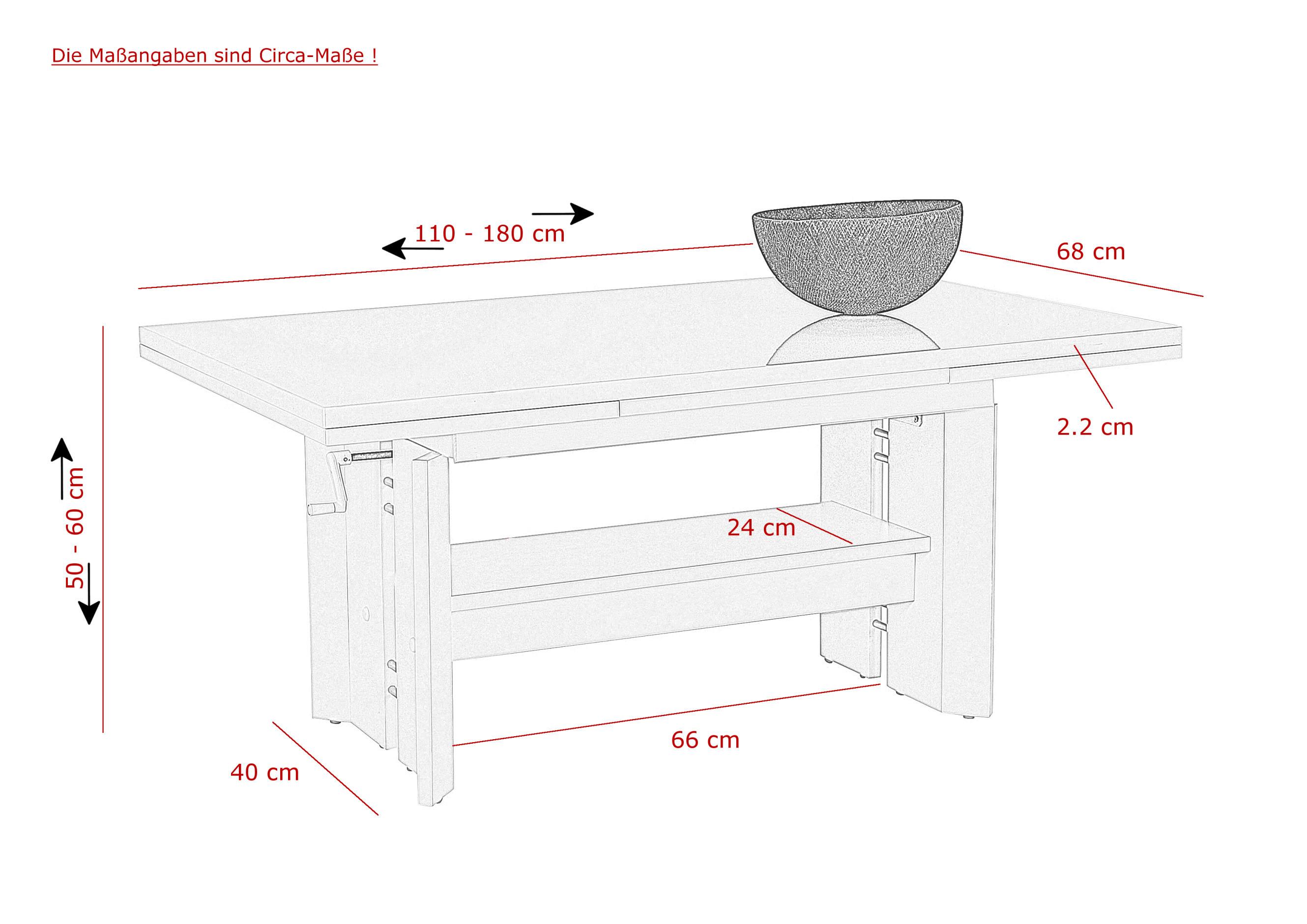 Coutisch Dario Rund Weiß ausziehbar U. höhenverstellbar - Weiß, MODERN, Holzwerkstoff (110-180/68/50-60cm) - MID.YOU