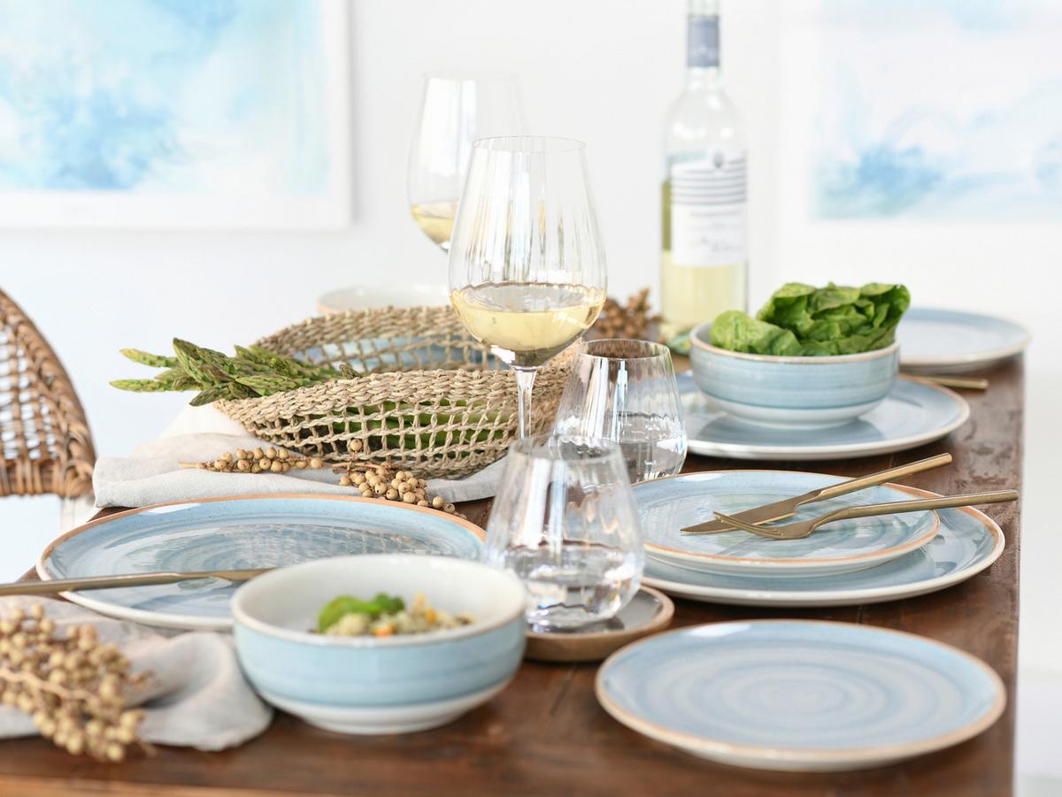 Taflservice Steinzeug 12 -Teilig. Creme/Azurblau - Azurblau/Creme, Basics, Keramik - Creatable