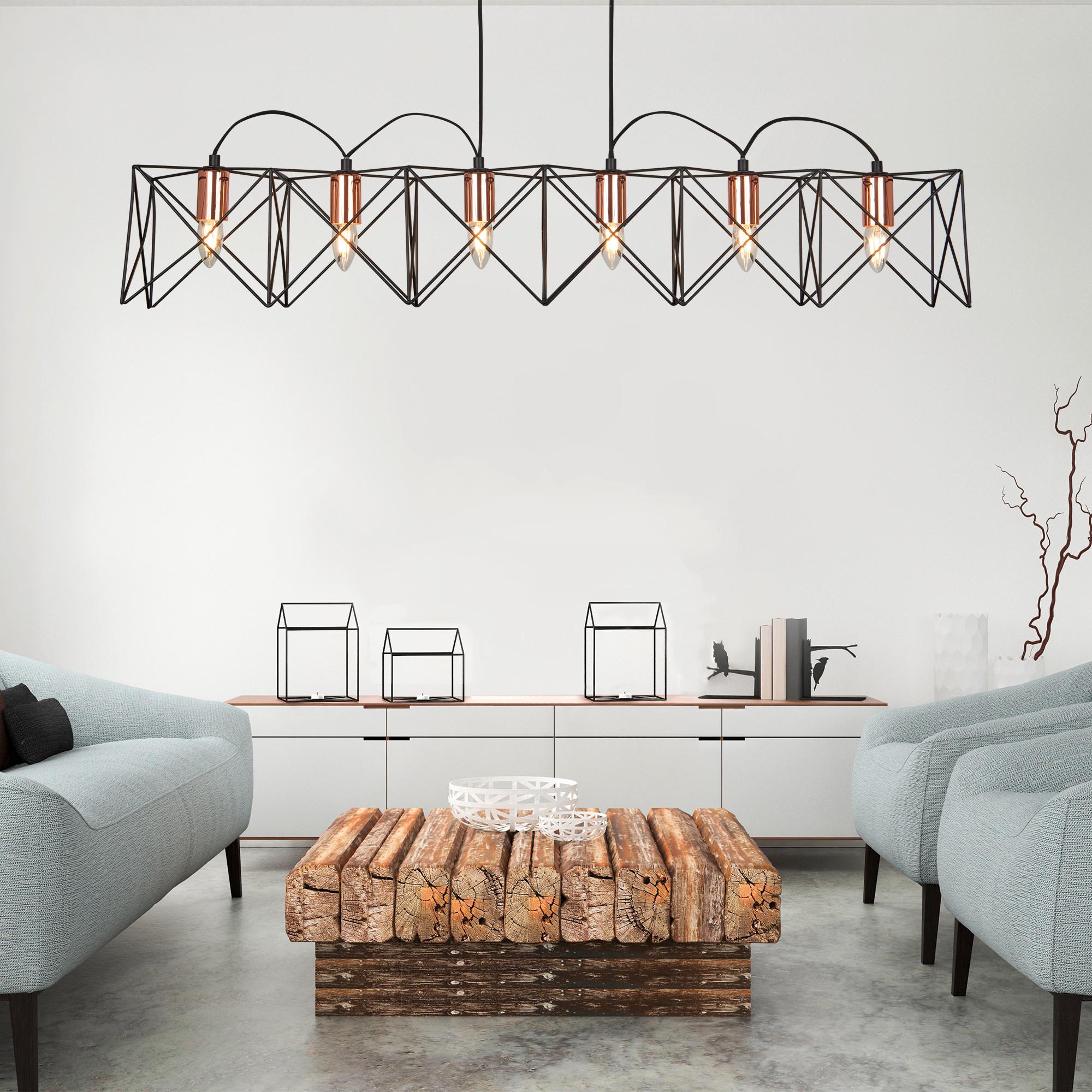 Hängeleuchte Anthea H: 145 cm 6-flammig, höhenverstellbar - Schwarz/Kupferfarben, Design, Metall (110/19/145cm)