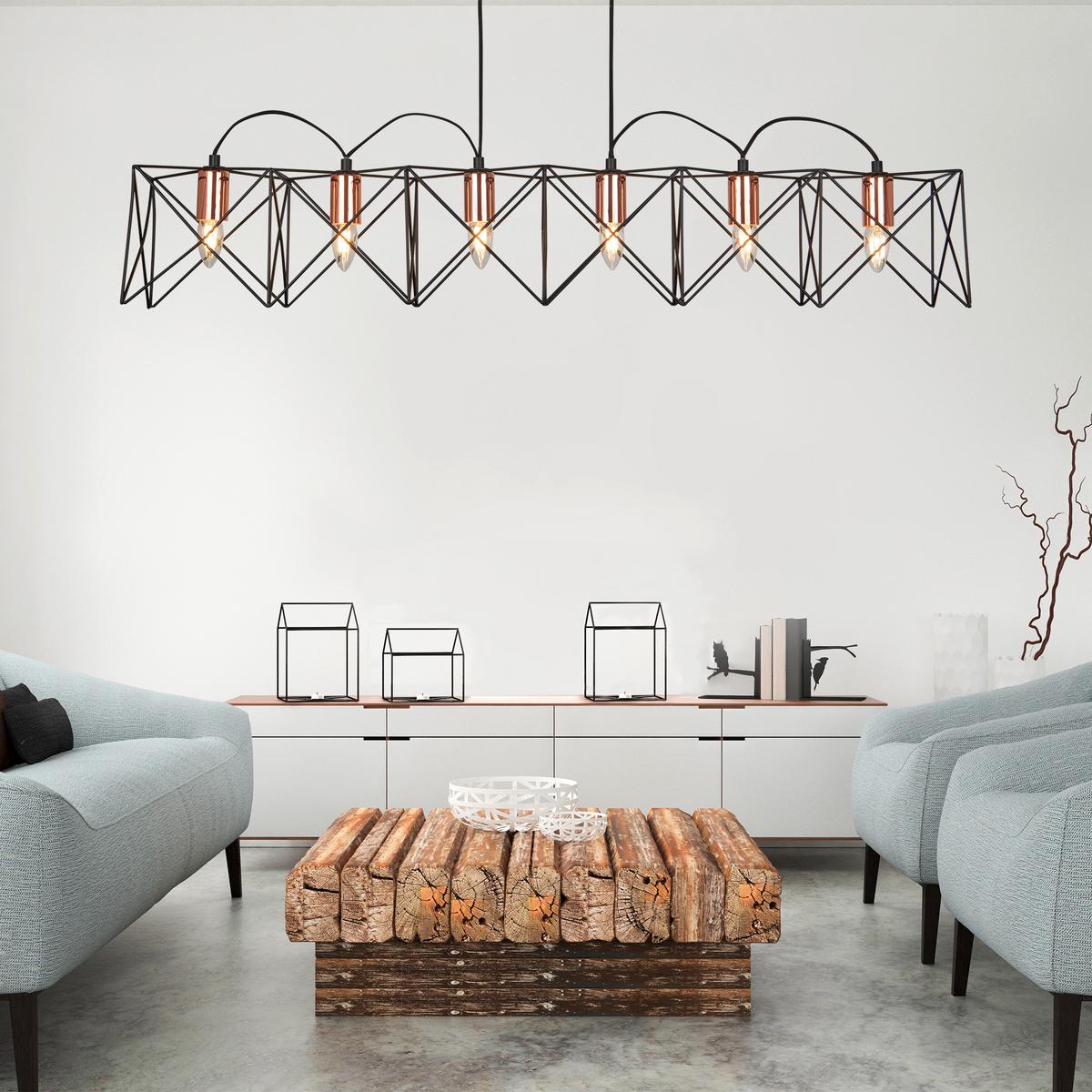 Hängeleuchte Anthea H: 145 cm 6-Flammig, höhenverstellbar - Schwarz/Kupferfarben, Design, Metall (110/19/145cm)
