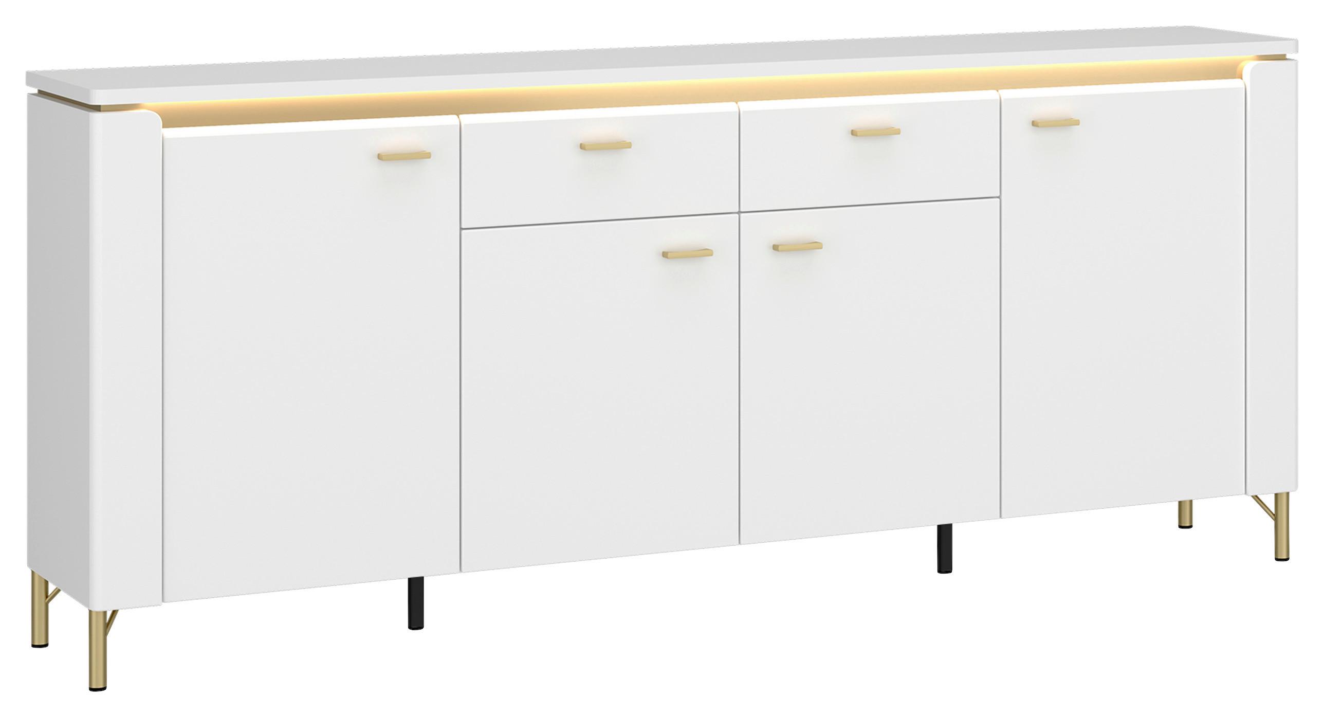 Sideboard Lazio Weiß B: 200,3 Cm - Weiß Hochglanz/Goldfarben, Trend, Holzwerkstoff (200,3/87,3/40cm)