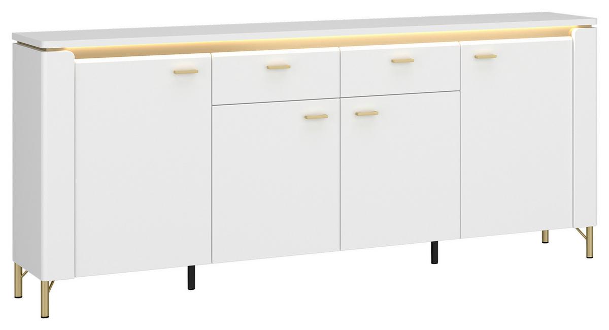 Sideboard Lazio Weiß B: 200,3 Cm - Weiß Hochglanz/Goldfarben, Trend, Holzwerkstoff (200,3/87,3/40cm)