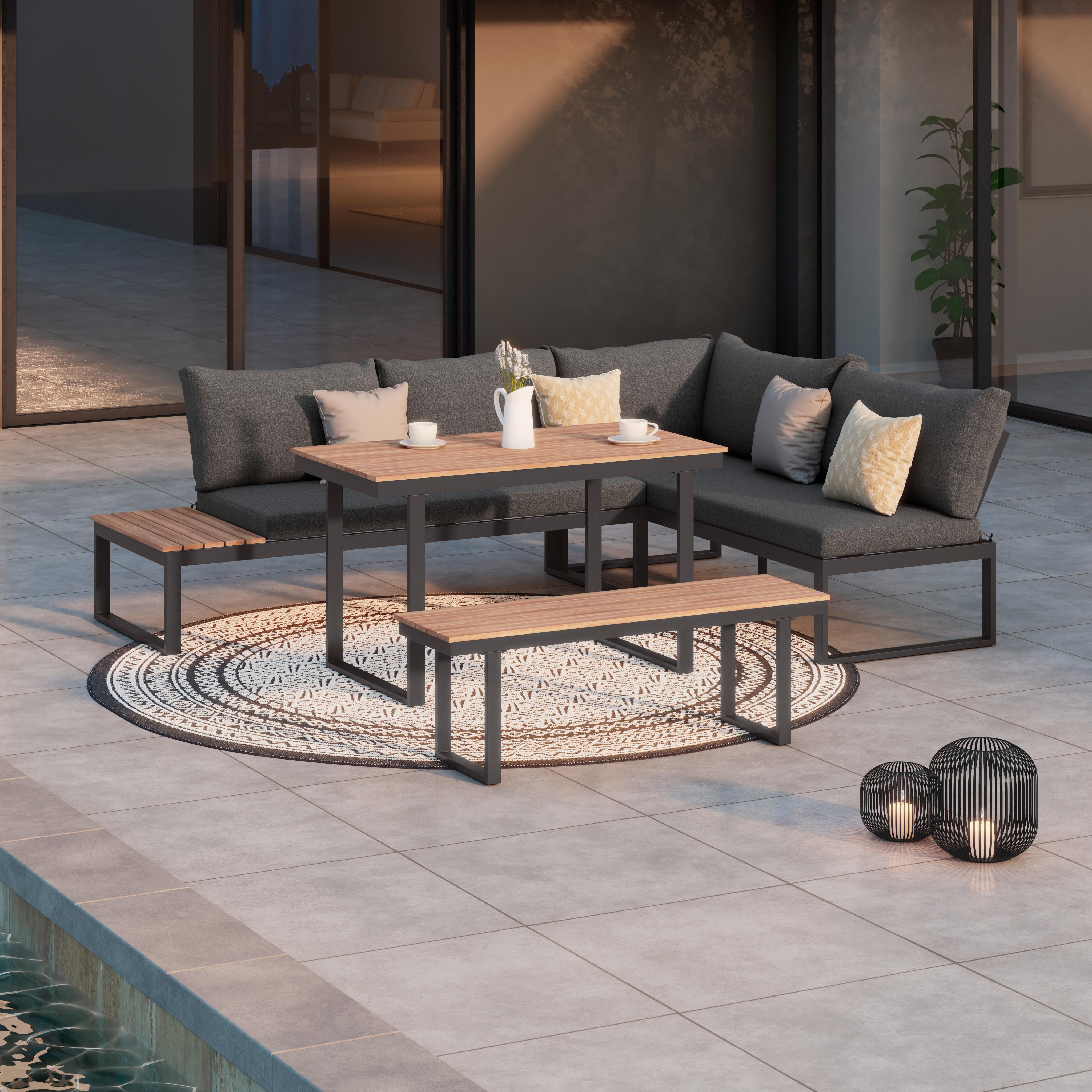 Loungegarnitur 3-Tlg Bern Metall/Kunststoff mit Kissen - Dunkelgrau/Anthrazit, MODERN, Kunststoff/Textil (254/184cm) - Beldano