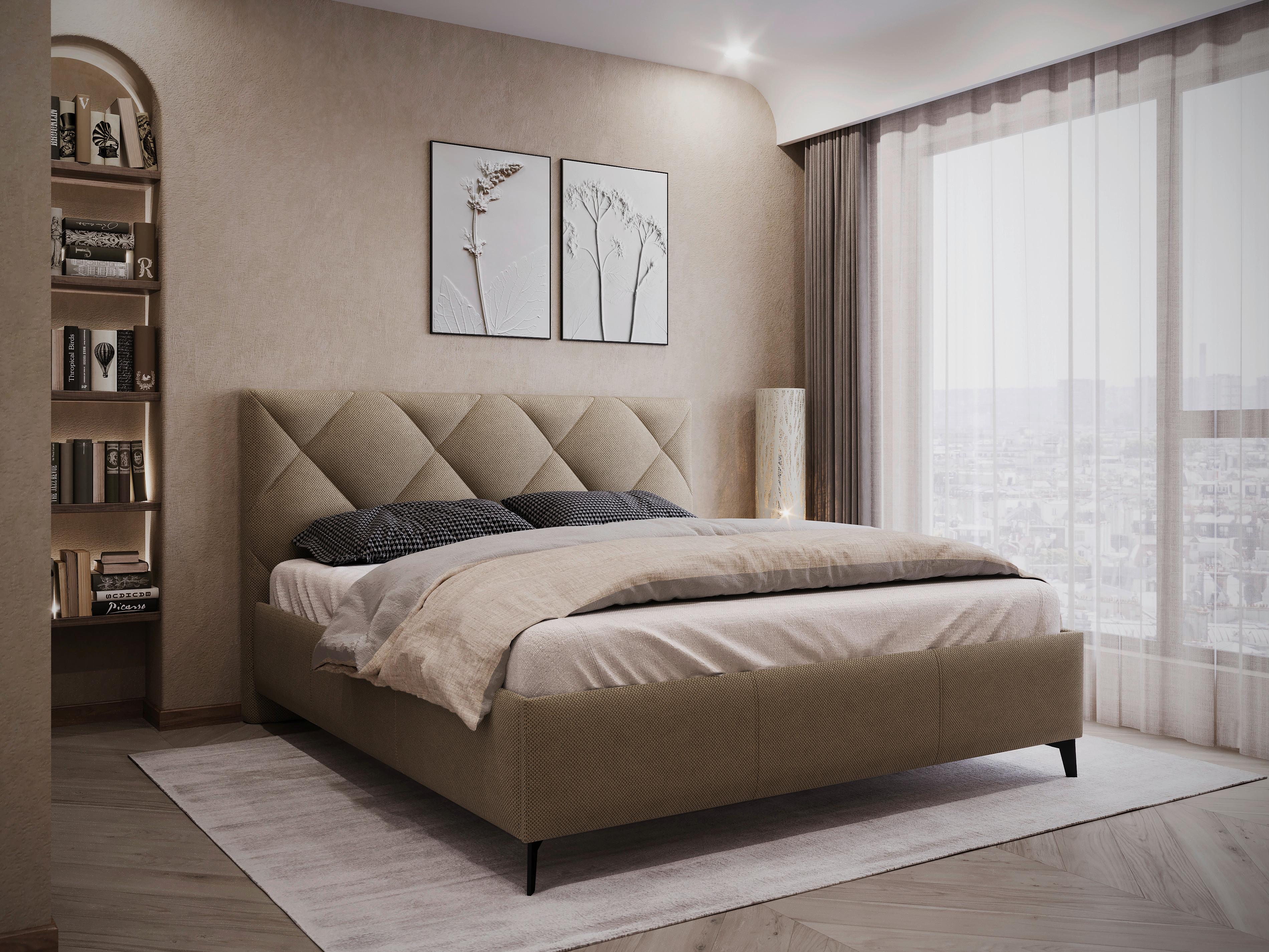 Polsterbett Mit Lattenrost 180x200 Cm Bianco Hellbraun - Hellbraun/Schwarz, MODERN, Holz/Textil (180/200cm) - MID.YOU